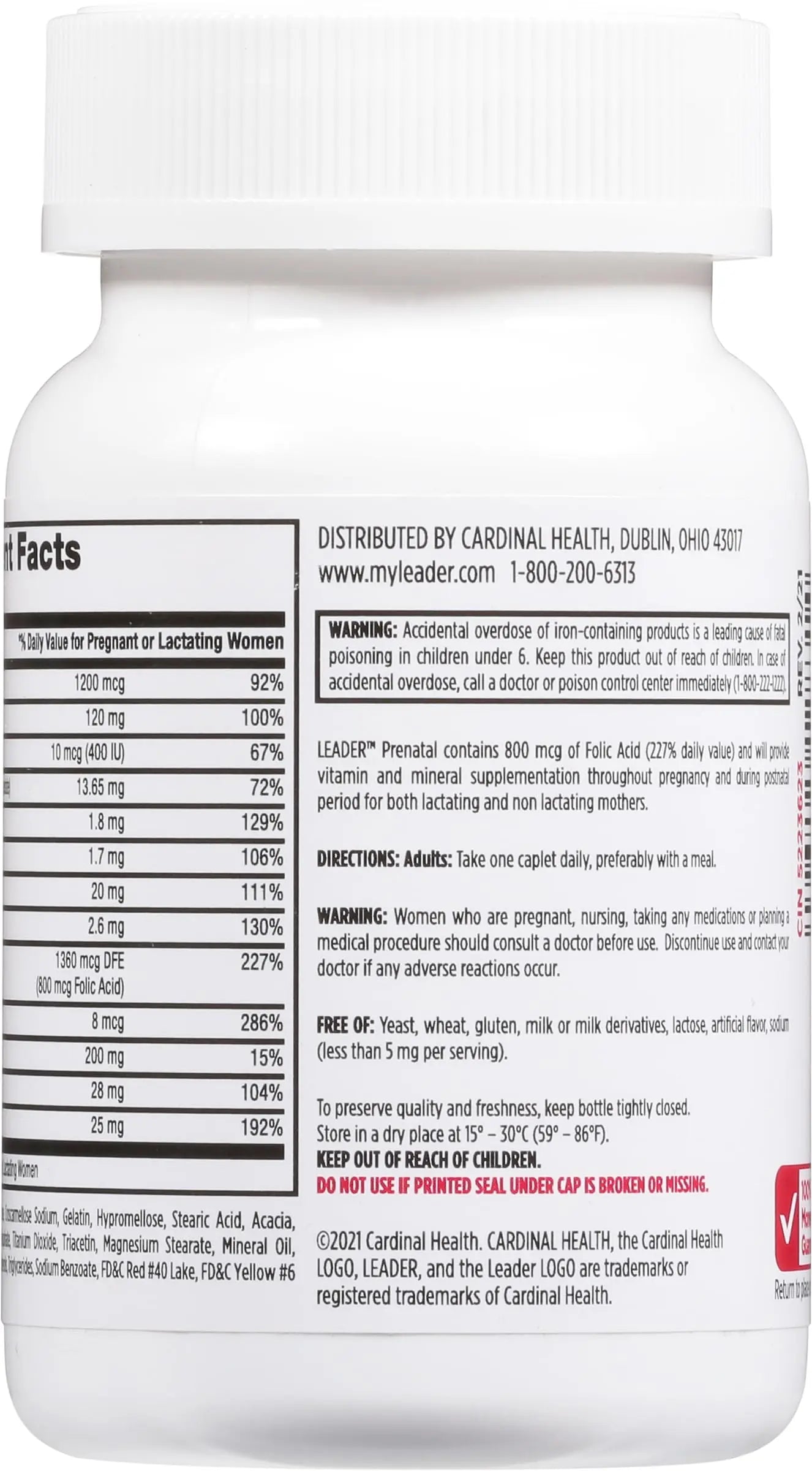 Leader Prenatal Multivitamin with 800mcg Folic Acid & Essential Nutrients for Healthy Pregnancy & Fetal Development, High Potency Vitamin LeaderAu supplements