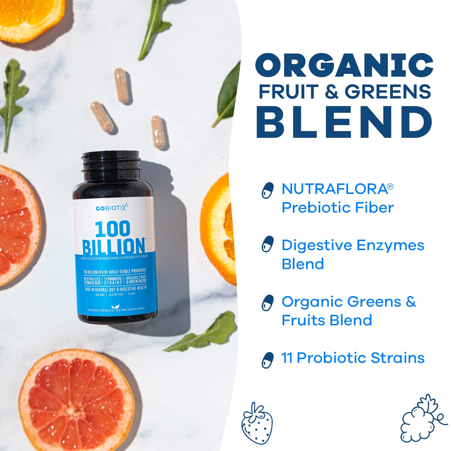 100 Billion - Probiotics and Prebiotics Supplement Pills - Digestive Enzymes and Prebiotic GOBIOTIXAu supplements