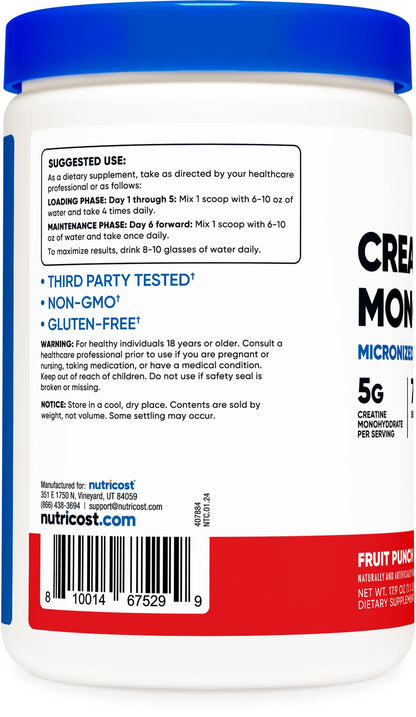 Nutricost Creatine Monohydrate Powder (Fruit Punch, 500 Gram) NutricostUS supplements