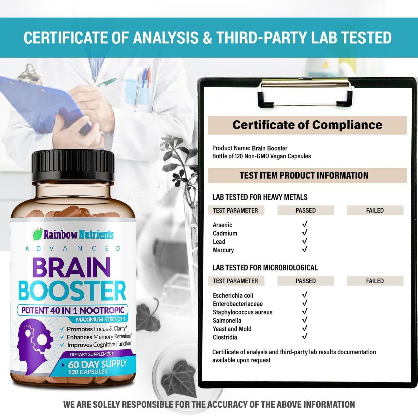 40-in-1 Brain Booster Supplements for Memory, Focus, Clarity, Energy, Performance Rainbow Nutrients, LLCUS supplements