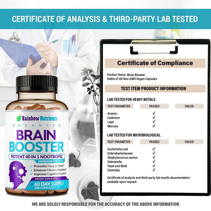 40-in-1 Brain Booster Supplements for Memory, Focus, Clarity, Energy, Performance Rainbow Nutrients, LLCUS supplements