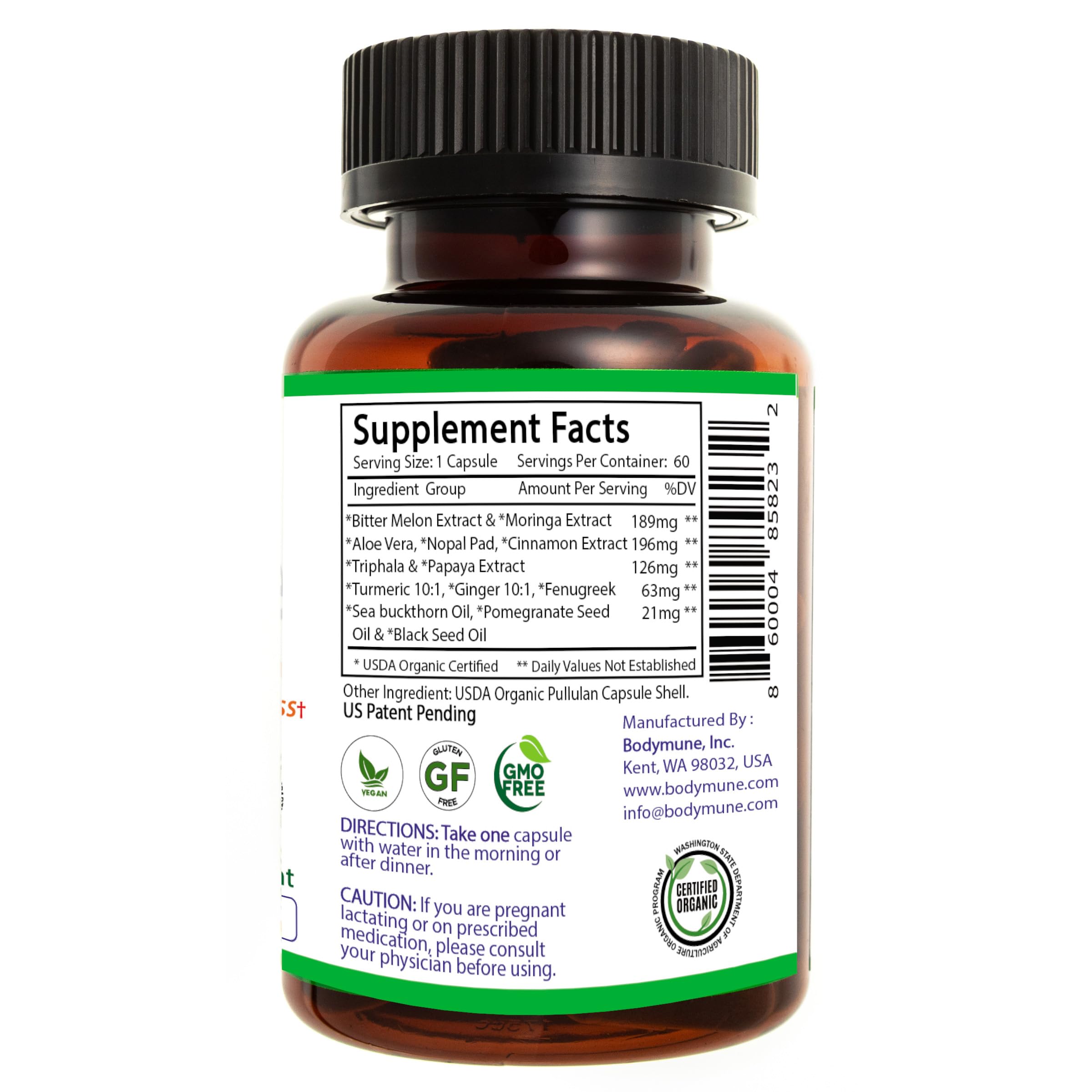 Bodymune USDA Organic Blood Sugar Blend | Supports Healthy Metabolism* | with Bitter Melon, Moringa, Aloe Vera, Nopal, Papaya Extracts & More | 60-Day Supply | Vegan & Non-GMO | USA-Made BodymuneAu supplements