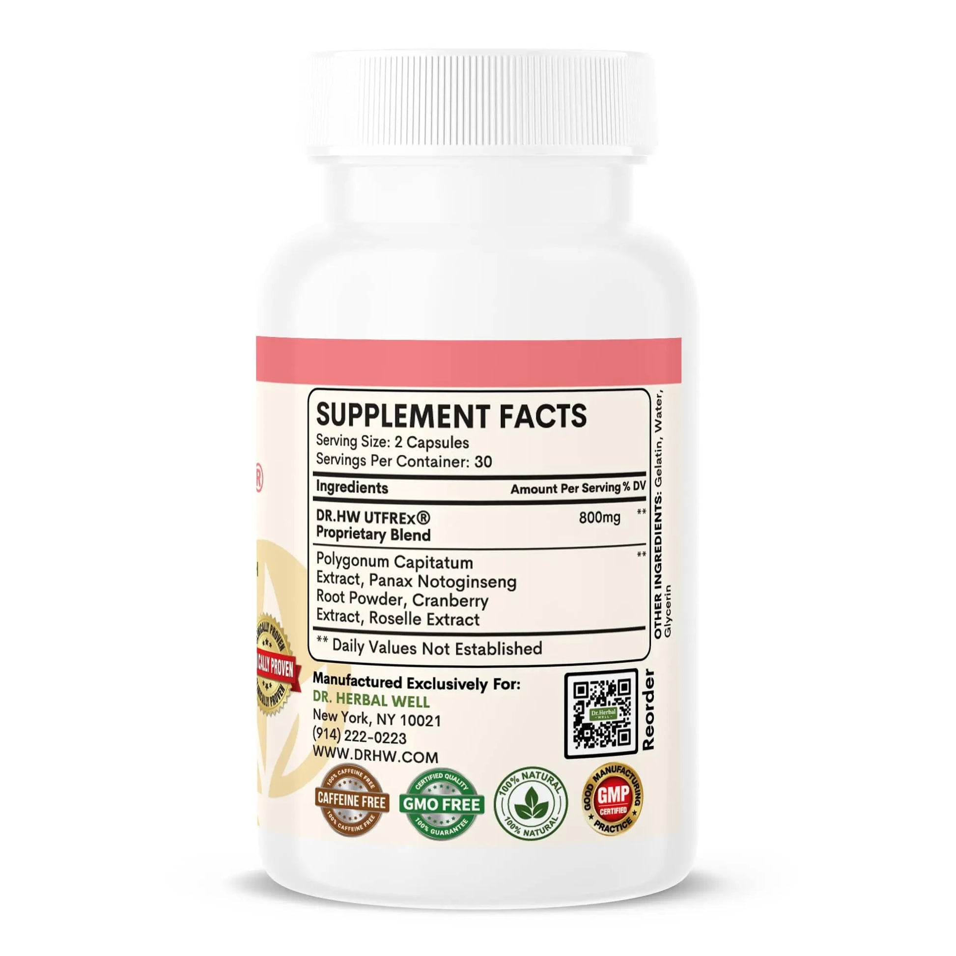 DR. HERBAL WELL UTFREX Clinically Proven Urinary Tract UTI Health Supplement Natural Support Cleanse Flush Protect (No Probiotics & D-Mannose) – 60 Capsules DR. HERBAL WELLAu supplements