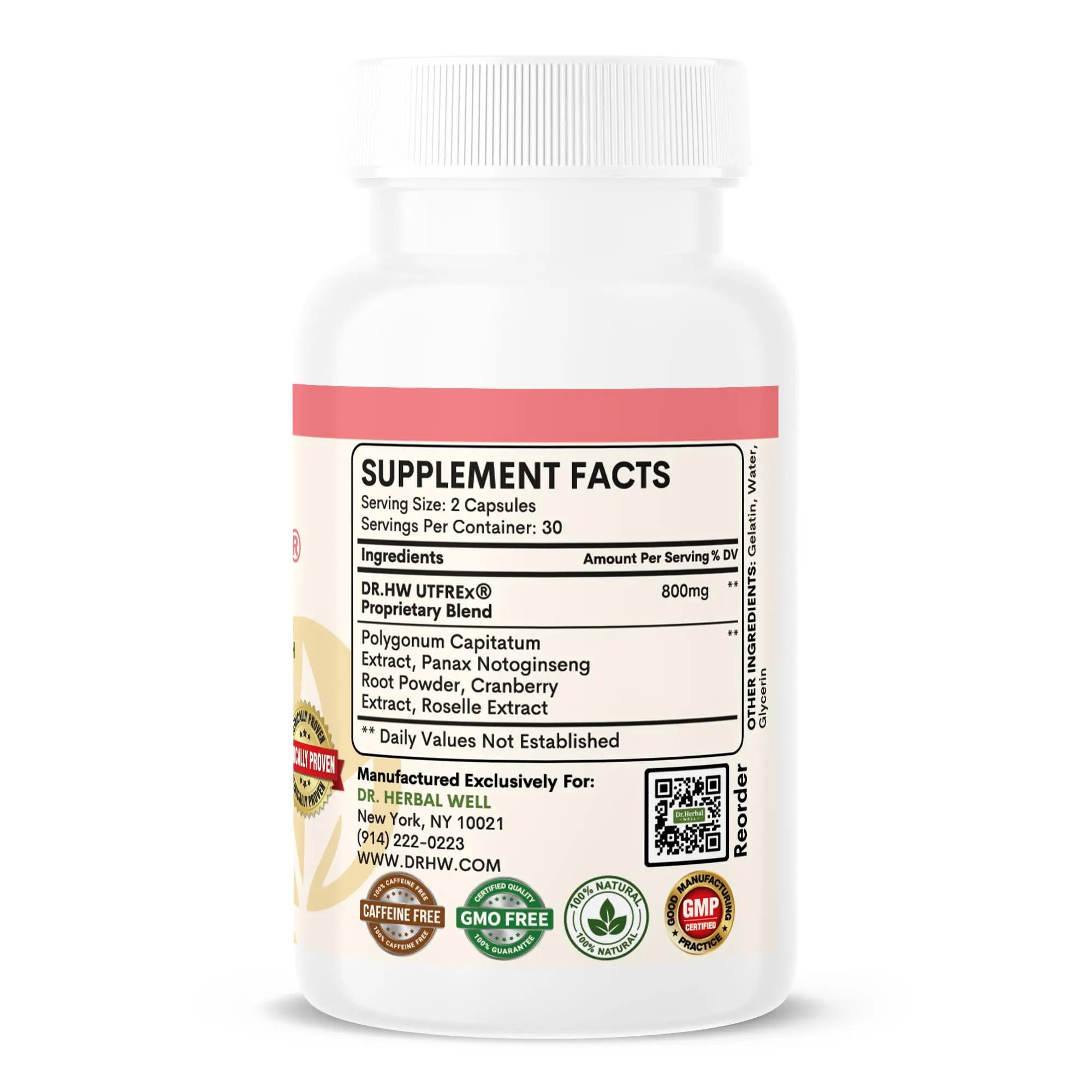 DR. HERBAL WELL UTFREX Clinically Proven Urinary Tract UTI Health Supplement Natural Support Cleanse Flush Protect (No Probiotics & D-Mannose) – 60 Capsules DR. HERBAL WELLAu supplements
