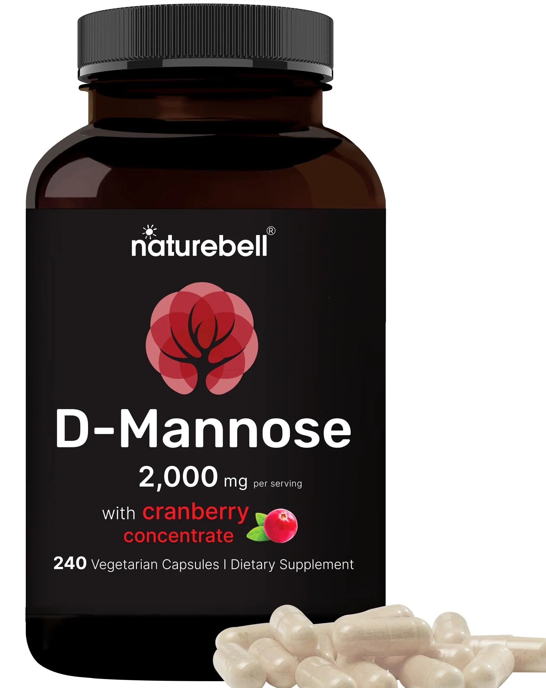 NatureBell D-Mannose 500mg Capsules (2,000mg Per Serving) | 240 Veggie Capsules + Cranberry Concentrate 40mg – Fast Acting Urinary Tract Health Pills – Ultra UTI Support for Women & Men NatureBellAu supplements