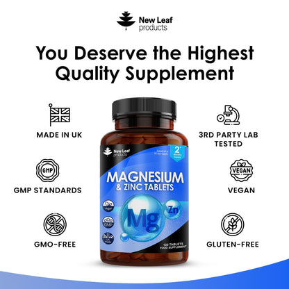 Magnesium Supplements 516mg With Zinc - 120 Magnesium Tablets Supports Muscle NEW LEAF PRODUCTSUS supplements