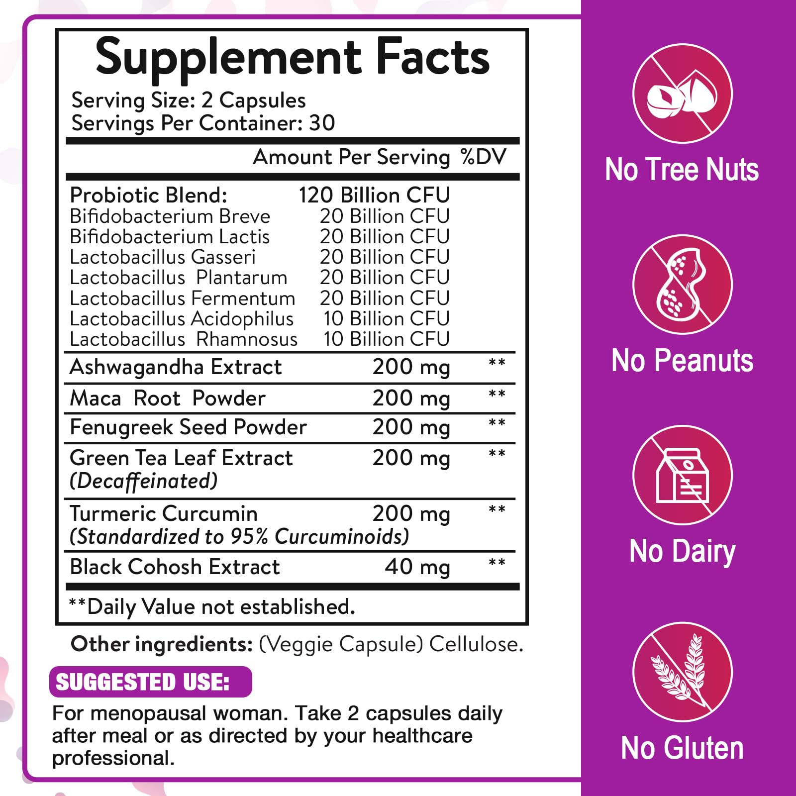 Menopause Supplements for Women, 120 Billion CFU Menopause Probiotics for Women, All-Natural Probiotic for Hot Flashes Menopause, Night Sweats, Mood Swings, Gut and Hormone - 60 Herbal Capsules ZwlloodAu supplements