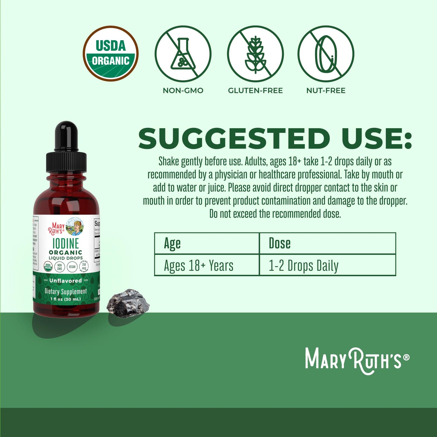MaryRuth Organics Iodine Liquid Drops | Potassium Iodide | 1 Year Supply | 450 Servings | Thyroid Health | USDA Organic| MARYRUTH'SUS supplements