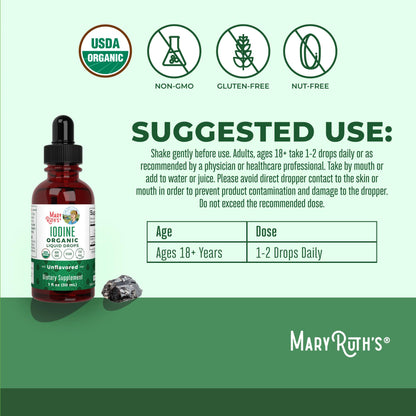 MaryRuth Organics Iodine Liquid Drops | Potassium Iodide | 1 Year Supply | 450 Servings | Thyroid Health | USDA Organic| MARYRUTH'SUS supplements