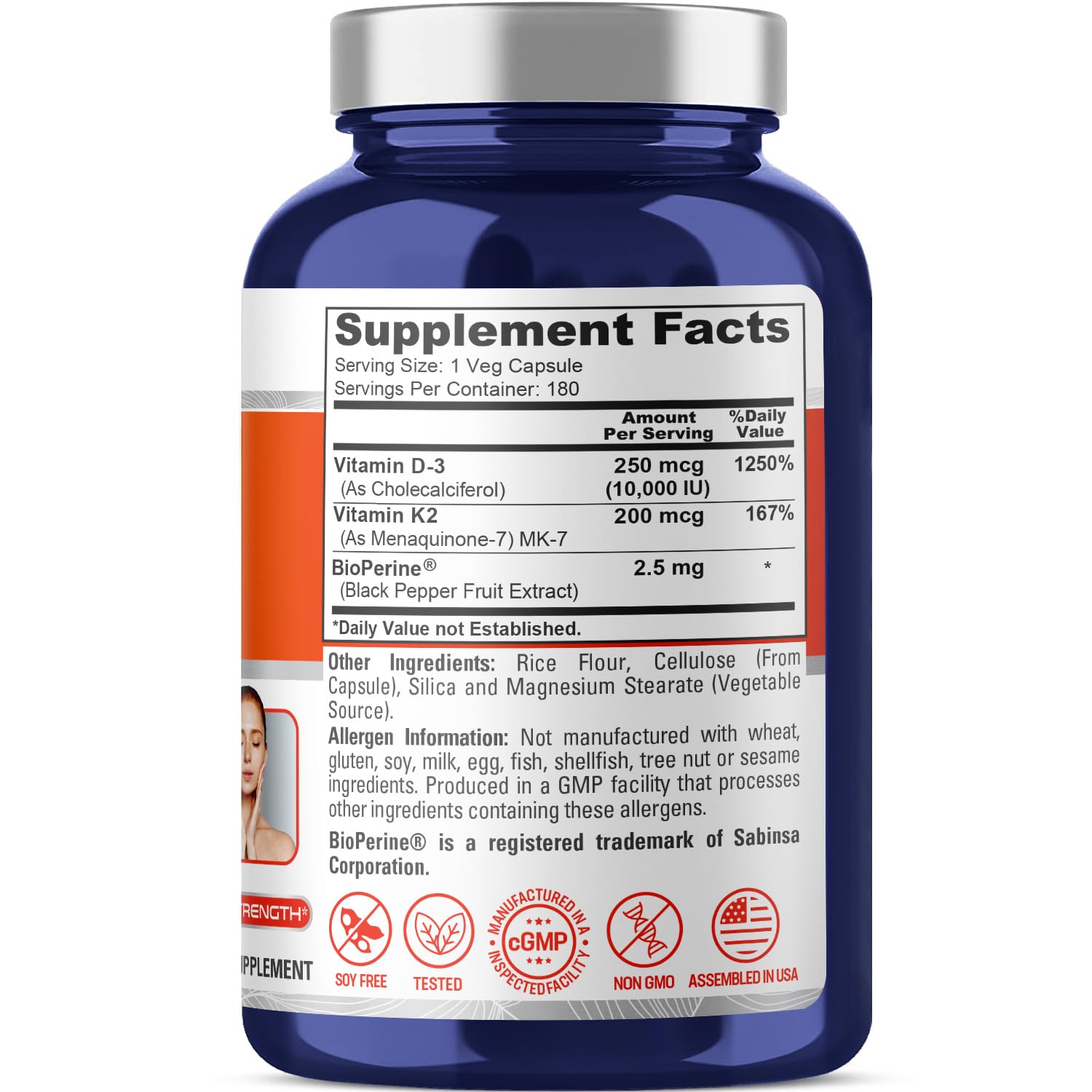 NusaPure Vitamin K2 (MK7) (200mcg) + Vitamin D3 (10000 IU) 180 Veg Caps - Bioperine, Soyfree, Non-GMO NusaPureAu supplements