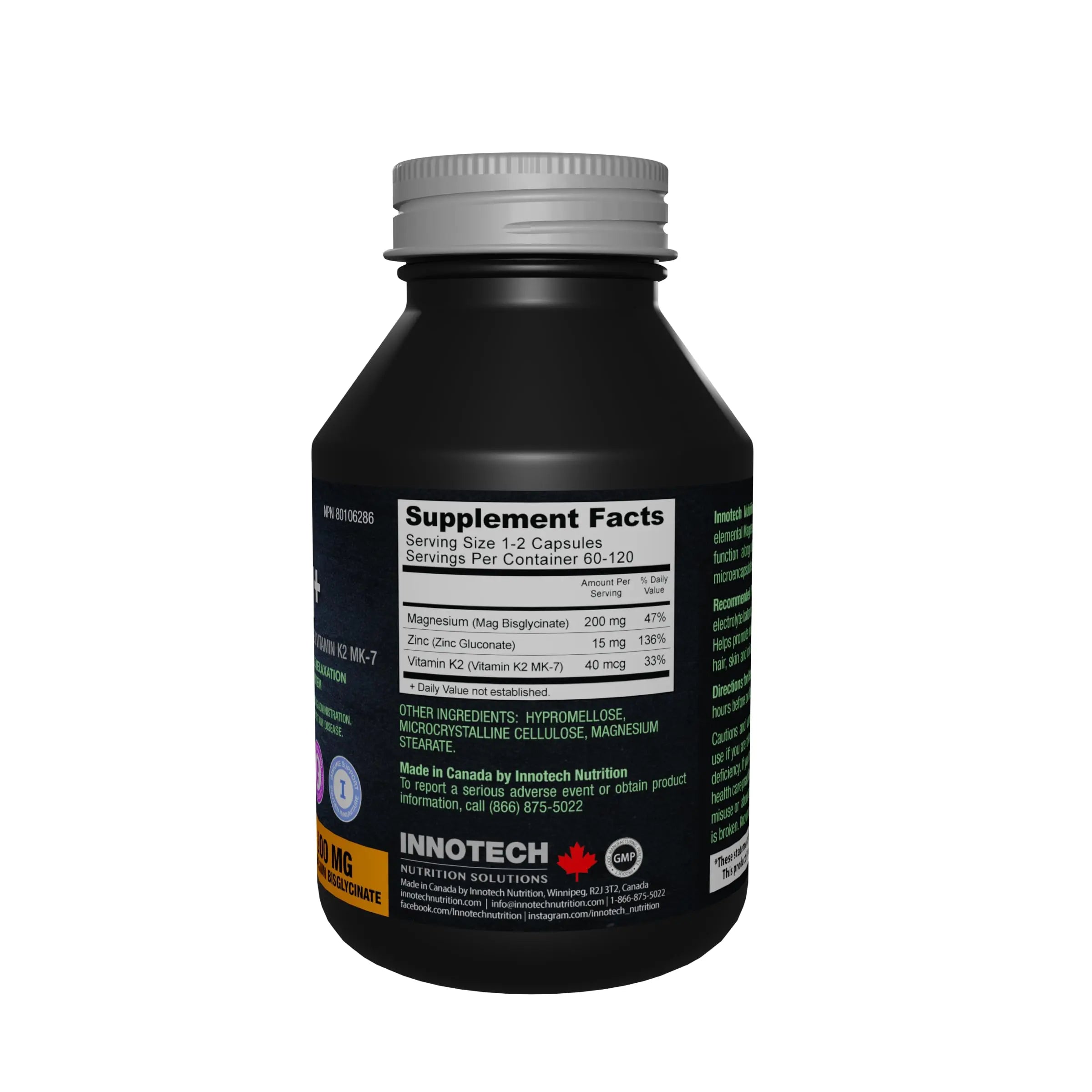 Innotech Nutrition Magnesium Plus Muscle Bone & Sleep Support Magnesium Bisglycinate Zinc & Vitamin K2 120 Vegan Capsules Innotech Nutrition Solutionsnz supplements