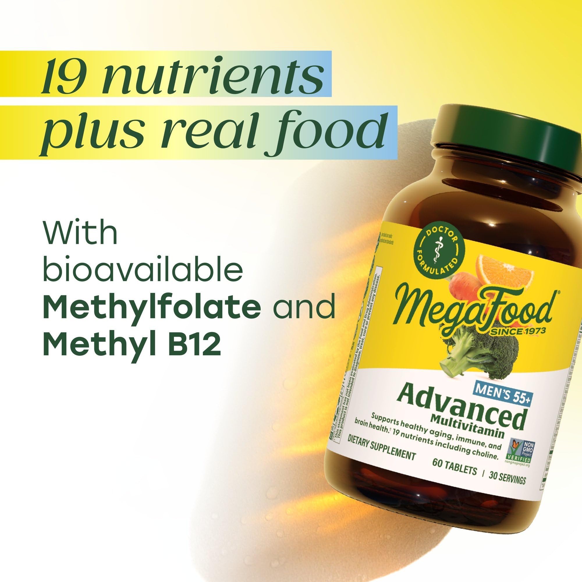 MegaFood Advanced Multivitamin for Men 55+, Mens Multivitamins 50 Plus, Methylated B12, Methyl folate, Choline, Vitamin D, Brain & Muscle Health, Immune Support, Vegetarian - 120 Tablets (60 Servings) MegaFoodAu supplements