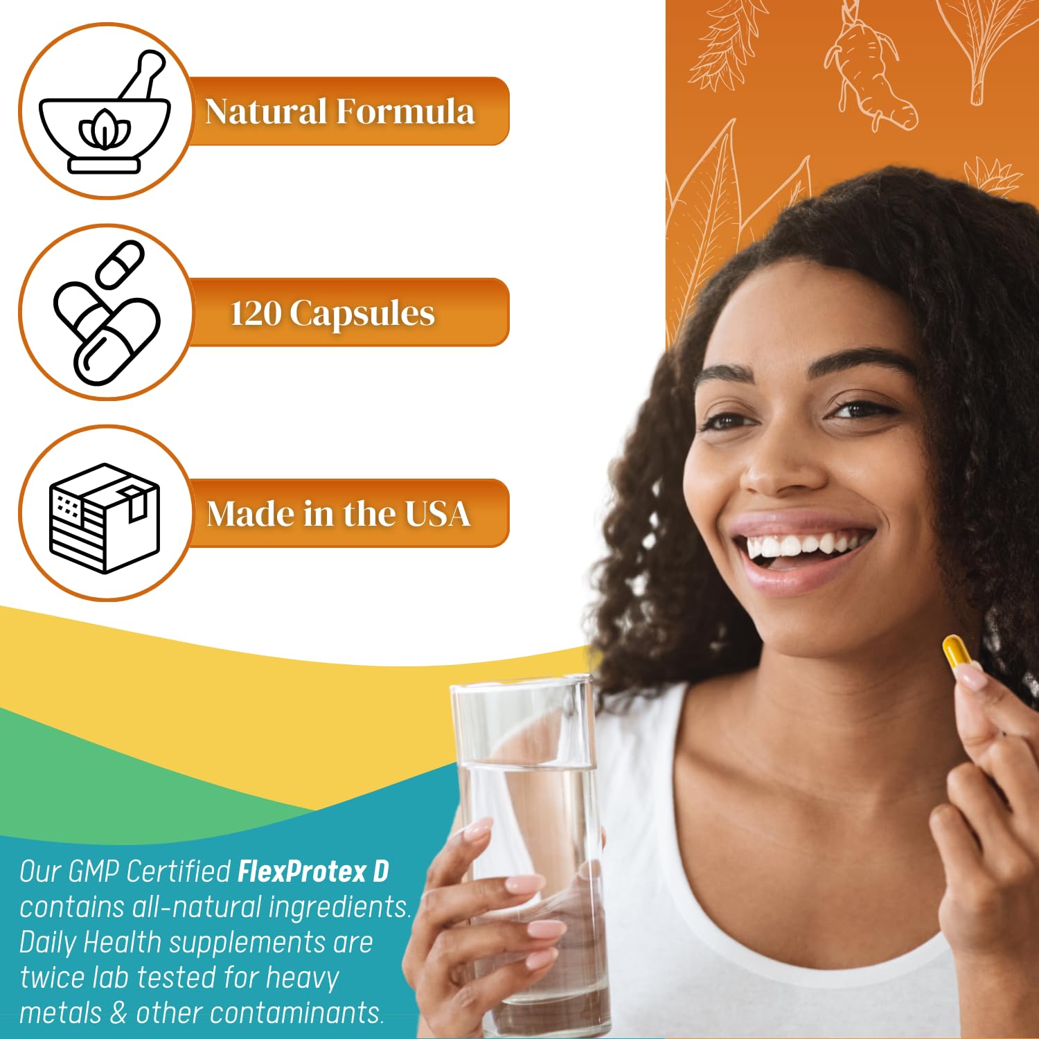 Daily Health, Flexprotex D 884mg Joint Muscle Support 120 Capsules Natural Herbal Turmeric Chondroitin Glucosamine Yucca Boswellia Hyaluronic Acid Ashwagandha D3 Magnesium (1 Month Supply) Daily HealthAu supplements