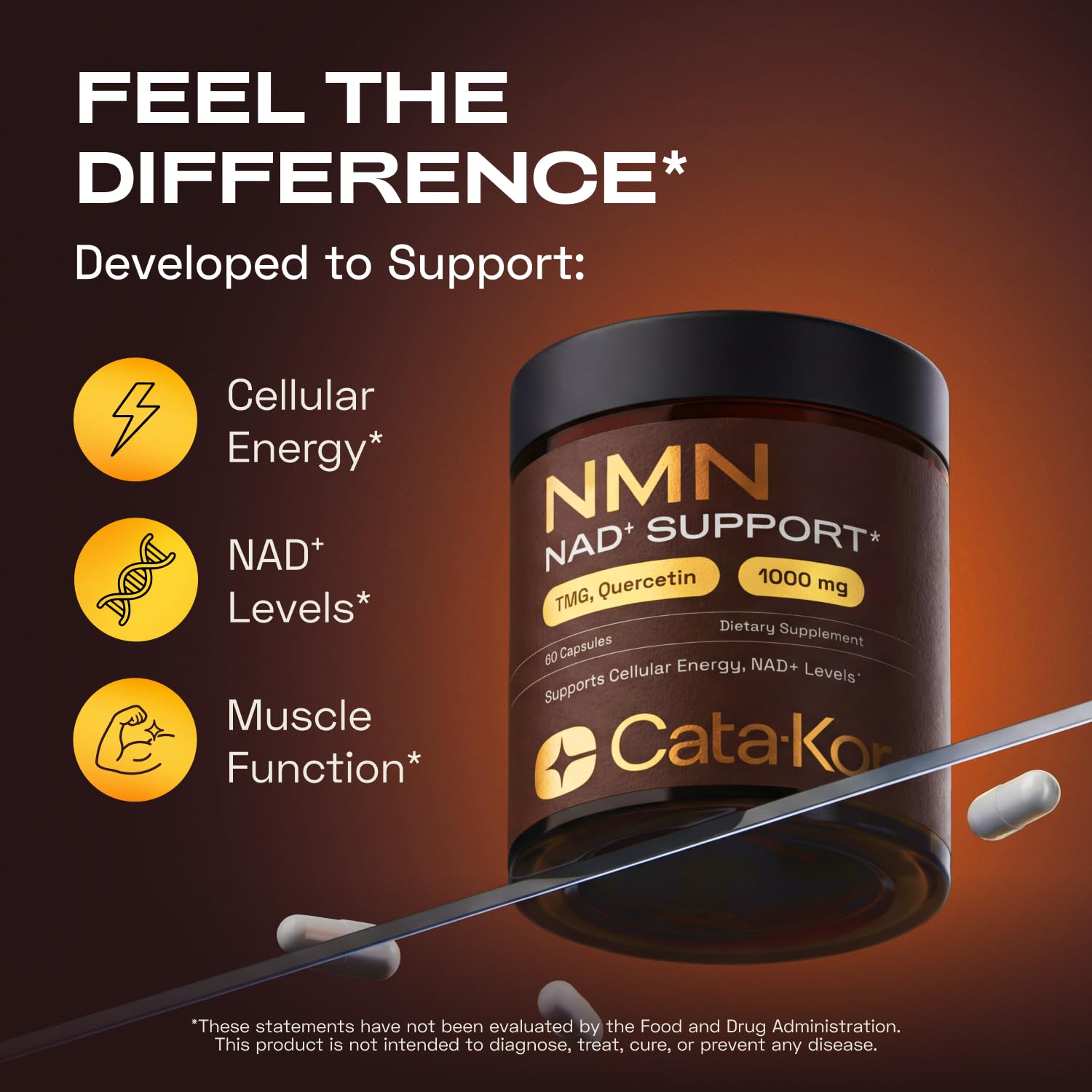 Cata-Kor NMN Supplement – 4-in-1 NAD Supplement with Quercetin | TMG | Resveratrol – NMNH Alternative – Supports Cellular Energy & NAD+ Levels – 60 Capsules – Third-Party Tested (1 Pack) Cata-KorAu supplements