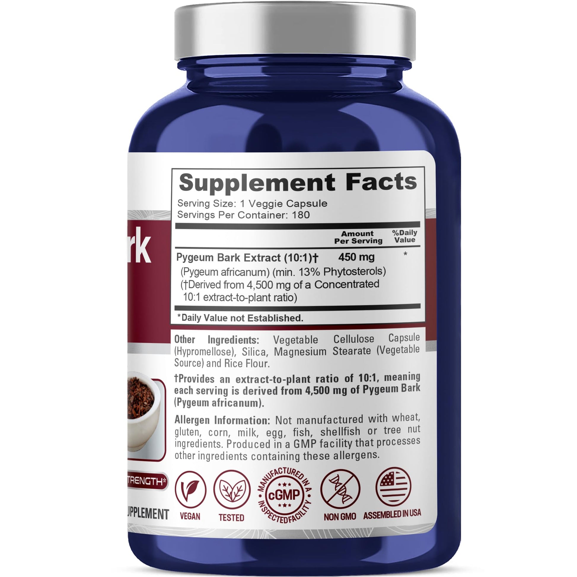 NusaPure Pygeum Bark 10:1 Extract, 450 mg Equivalent to 4,500mg 180 Veggie Caps (Non-GMO, Vegan) NusaPureAu supplements