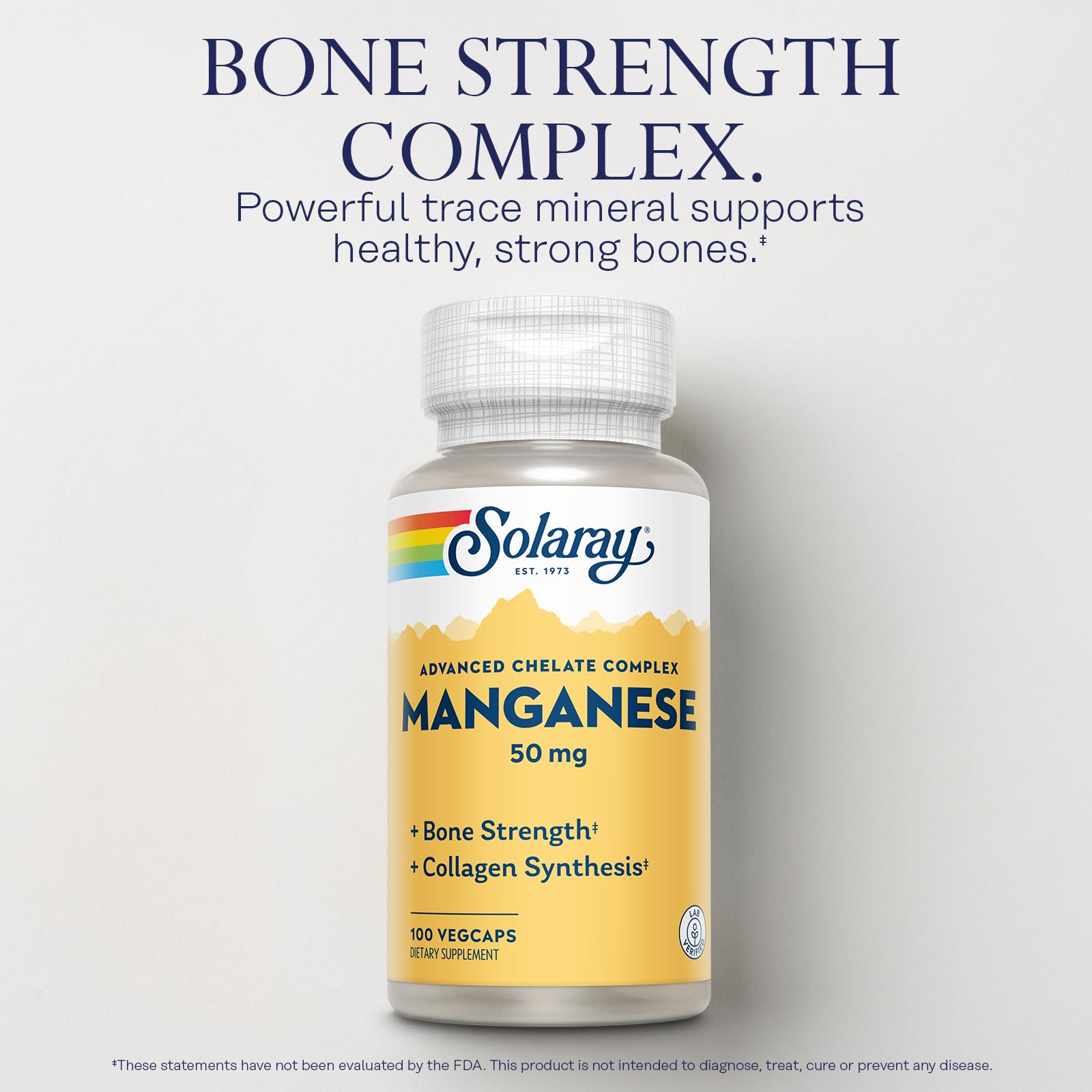 SOLARAY Manganese Supplement 50 mg - Essential Trace Minerals - Advanced Trace Mineral Supplements for Bone Strength and Bone Health Support - Lab Verified, 60-Day Guarantee, 100 Servings, 100 VegCaps SOLARAYAu supplements