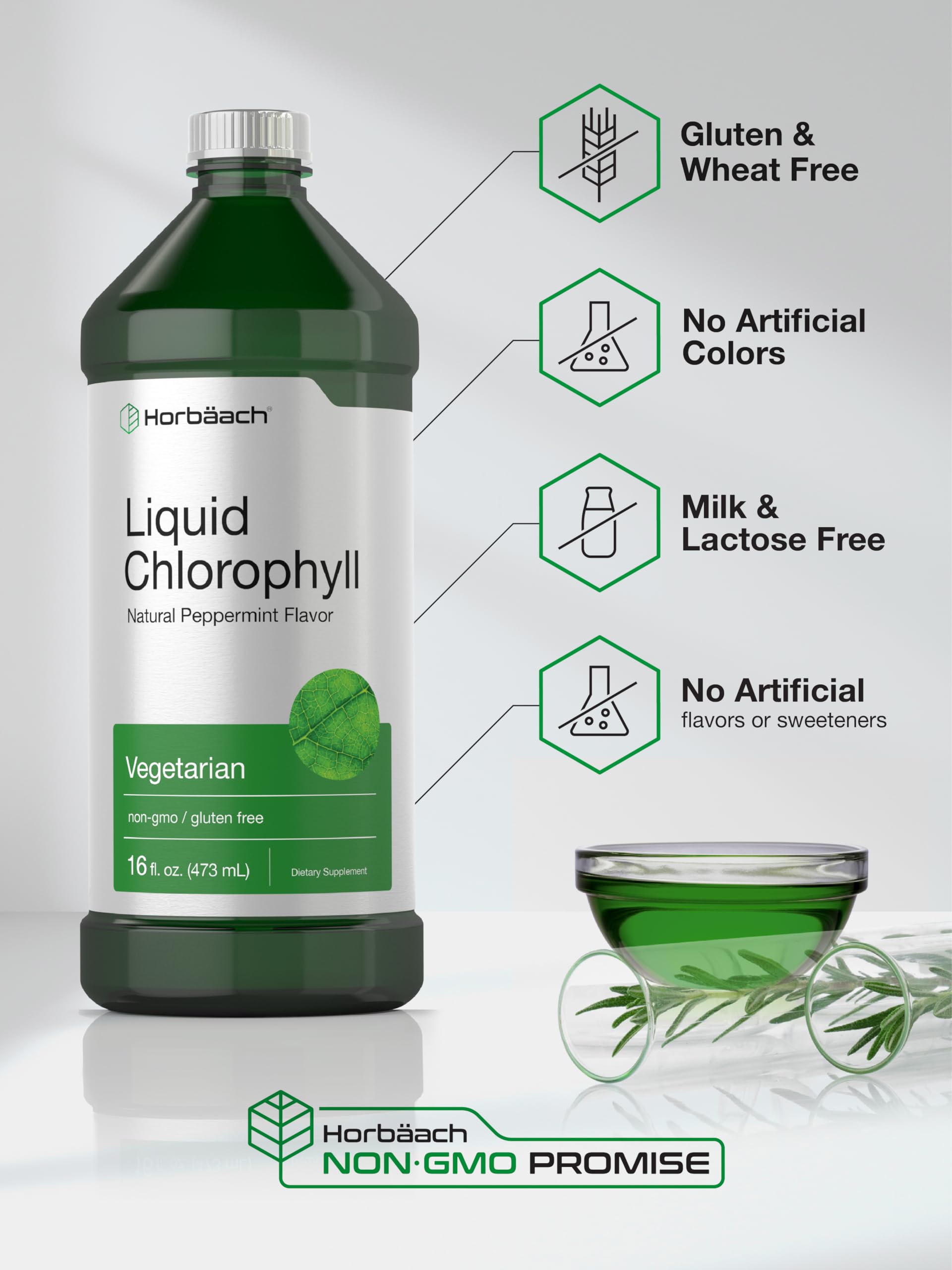 Chlorophyll Liquid Drops 100mg | 32 oz (2 x 16 oz Bottles) | Natural Peppermint Flavor HorbäachAu supplements