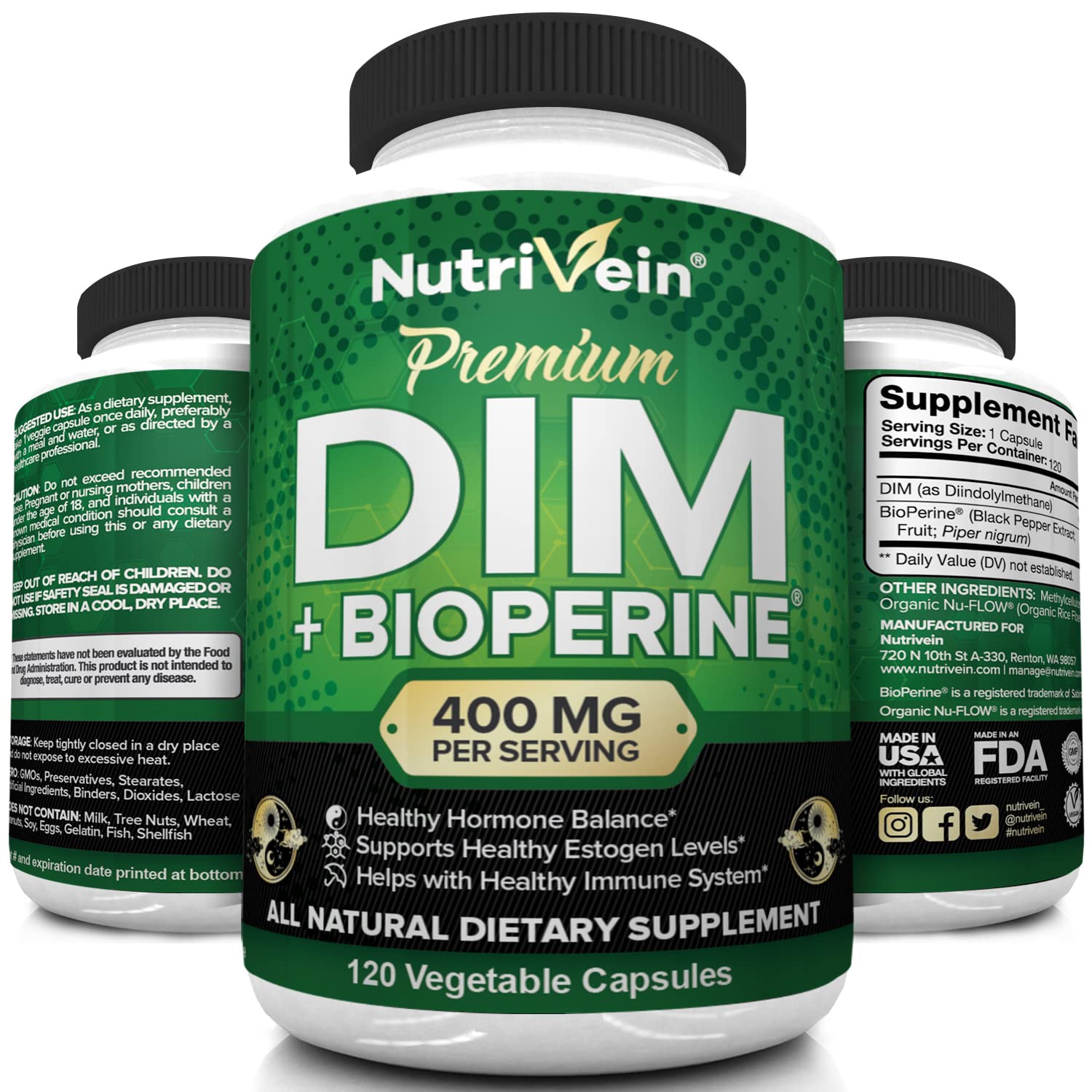 Nutrivein DIM Supplement 400mg Diindolylmethane Plus Bioperine - Maintain Hormone NutriveinAu supplements