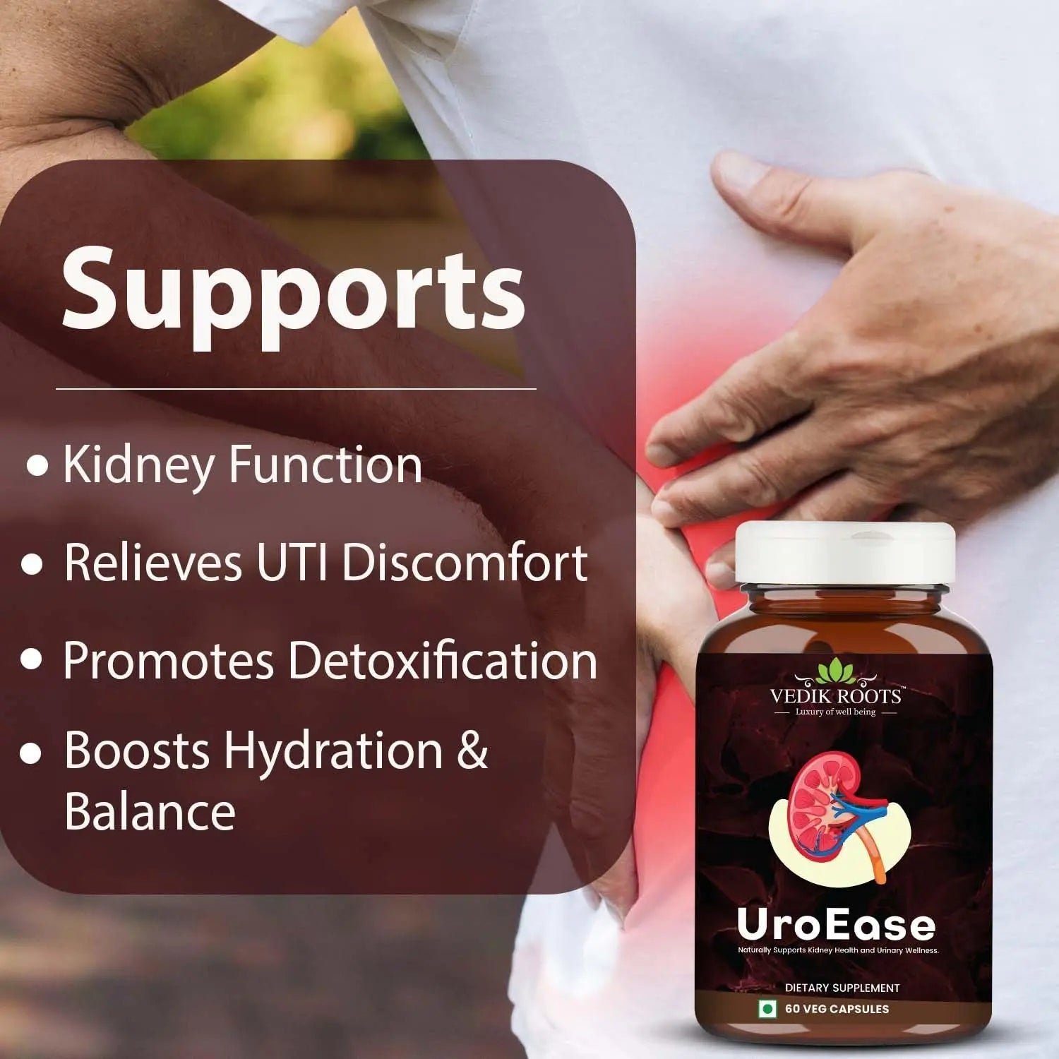 VEDIKROOTS UroEase | Ayurvedic Herbal Supplement for Kidney Health & Uric Acid Levels | Supports Urinary Tract Health | 60 Veg Capsules VEDIKROOTSAu supplements