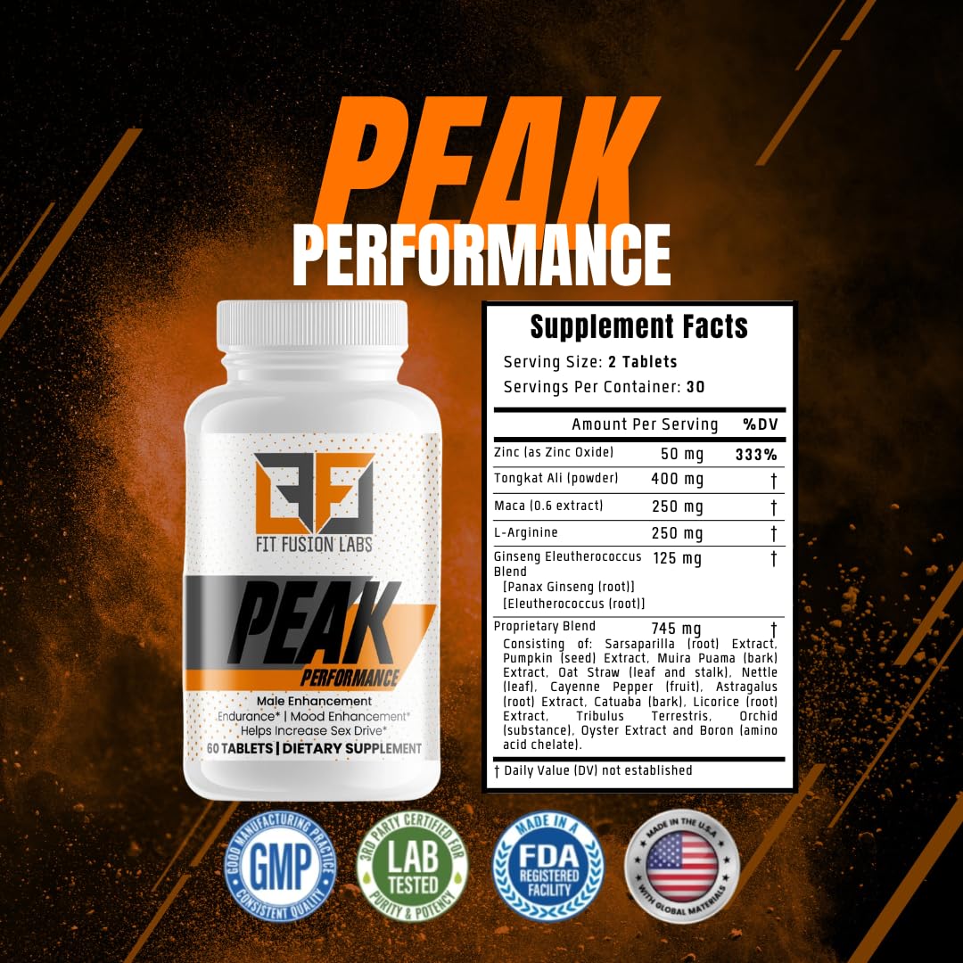 Fit Fusion Labs Peak Performance Natural Male Enhancement & Energy Booster – Tongkat Ali, Maca, Zinc & Ginseng – Supports Stamina, Strength & Recovery – 60 Tablets Fit Fusion LabsAu supplements