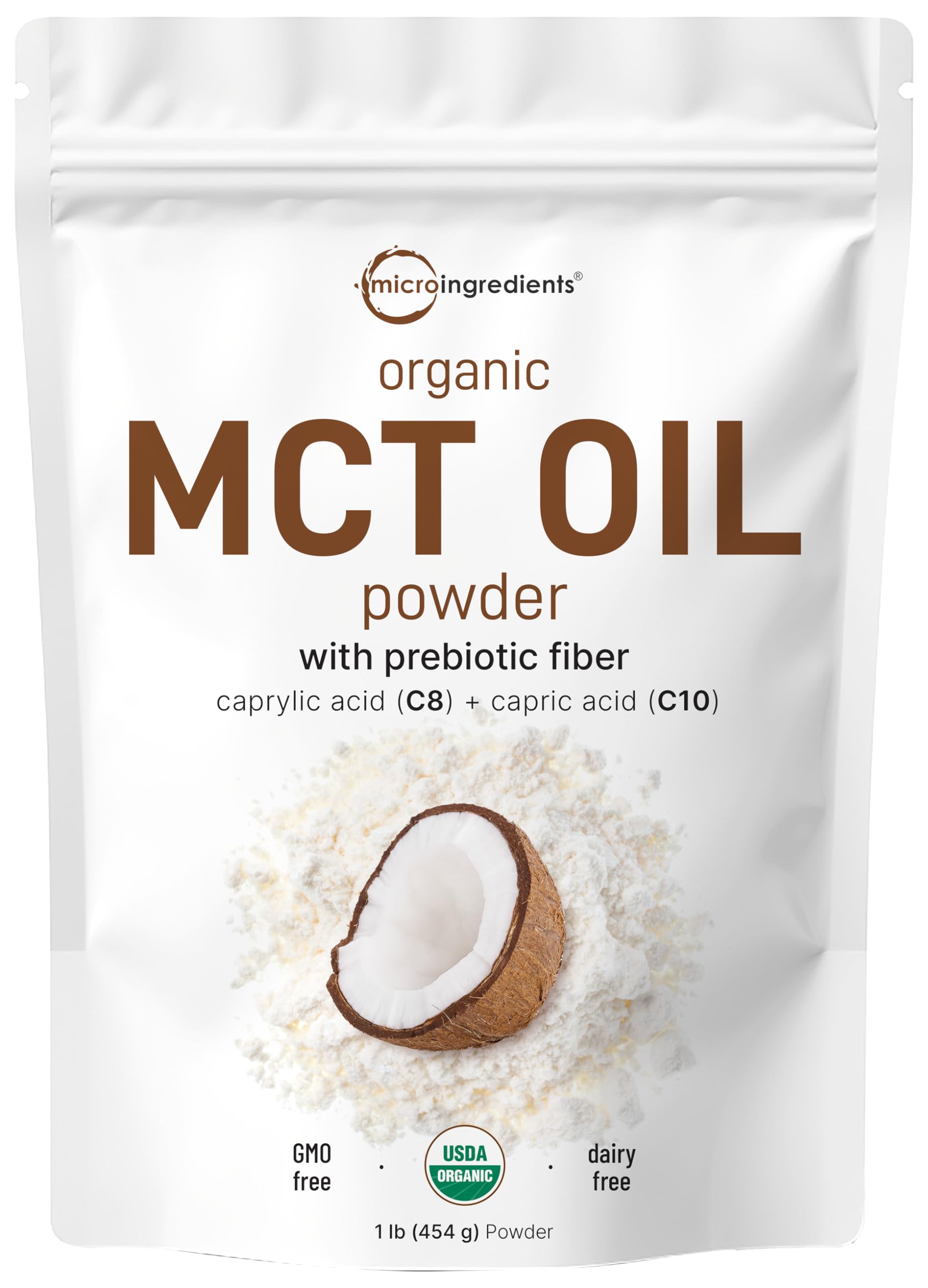 Organic MCT Oil Powder with Prebiotic Fiber,1 Pound(16 Ounce), Fast Fuel for Body and Brain Micro IngredientsAu supplements