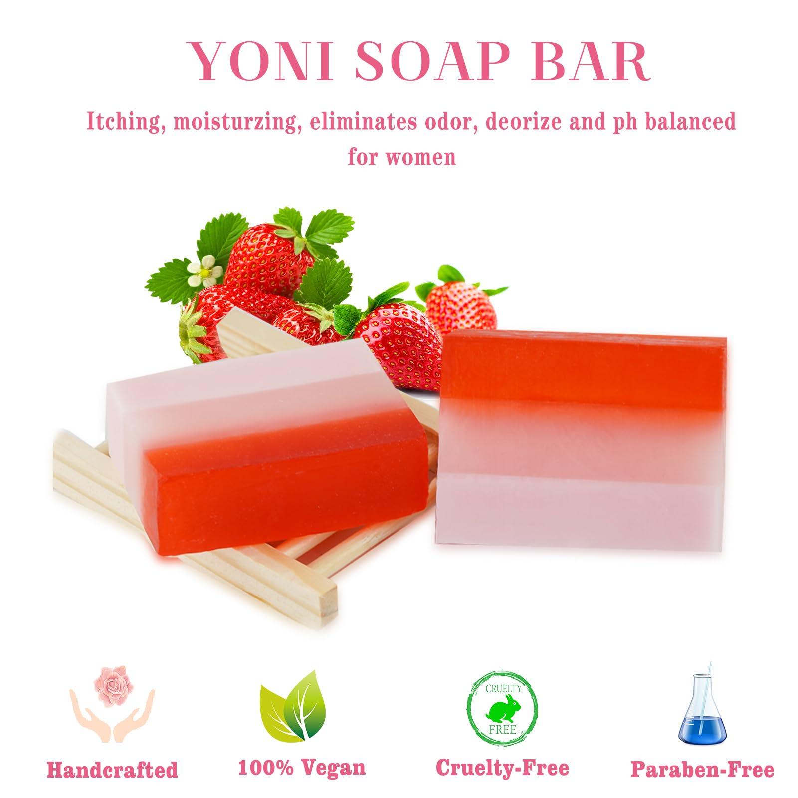 2Pcs Strawberry Yoni Bars and Yoni Oil Set for Feminine Wash, Yoni Wash for Cleanse Vaginal Balance PH tovaginshAu supplements