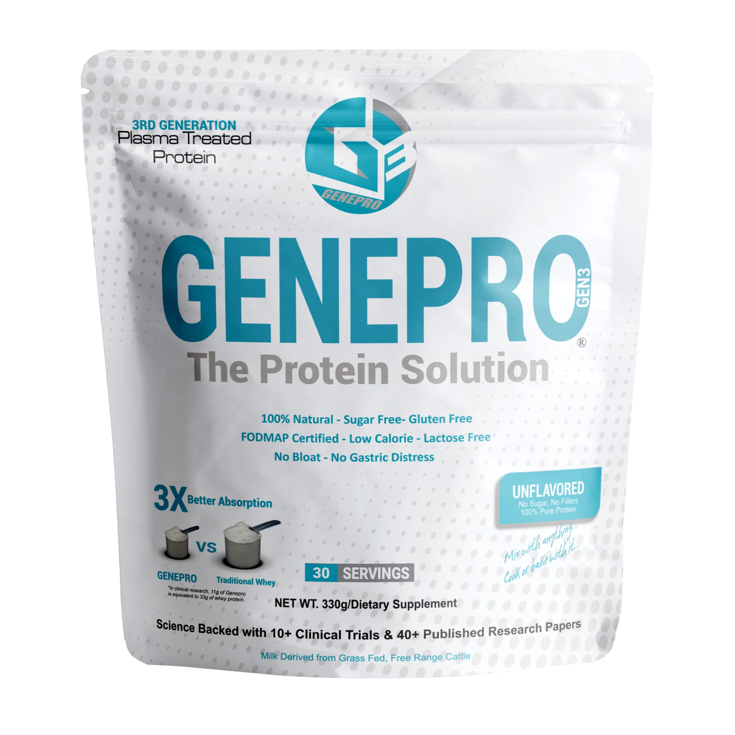 Genepro Unflavored Protein Powder - New Formula - Lactose-Free, Gluten-Free, & Non Genepro Gen. 3 The Protein SolutionUS supplements
