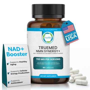 TRUEMED NMN Synergy+ 700mg – Premium NMN Supplement with Resveratrol & Pterostilbene | Advanced NAD+ Supplement for Cellular Energy, & Wellness Support | Non-GMO, Vegan, 60 Capsules TRUEMEDAu supplements