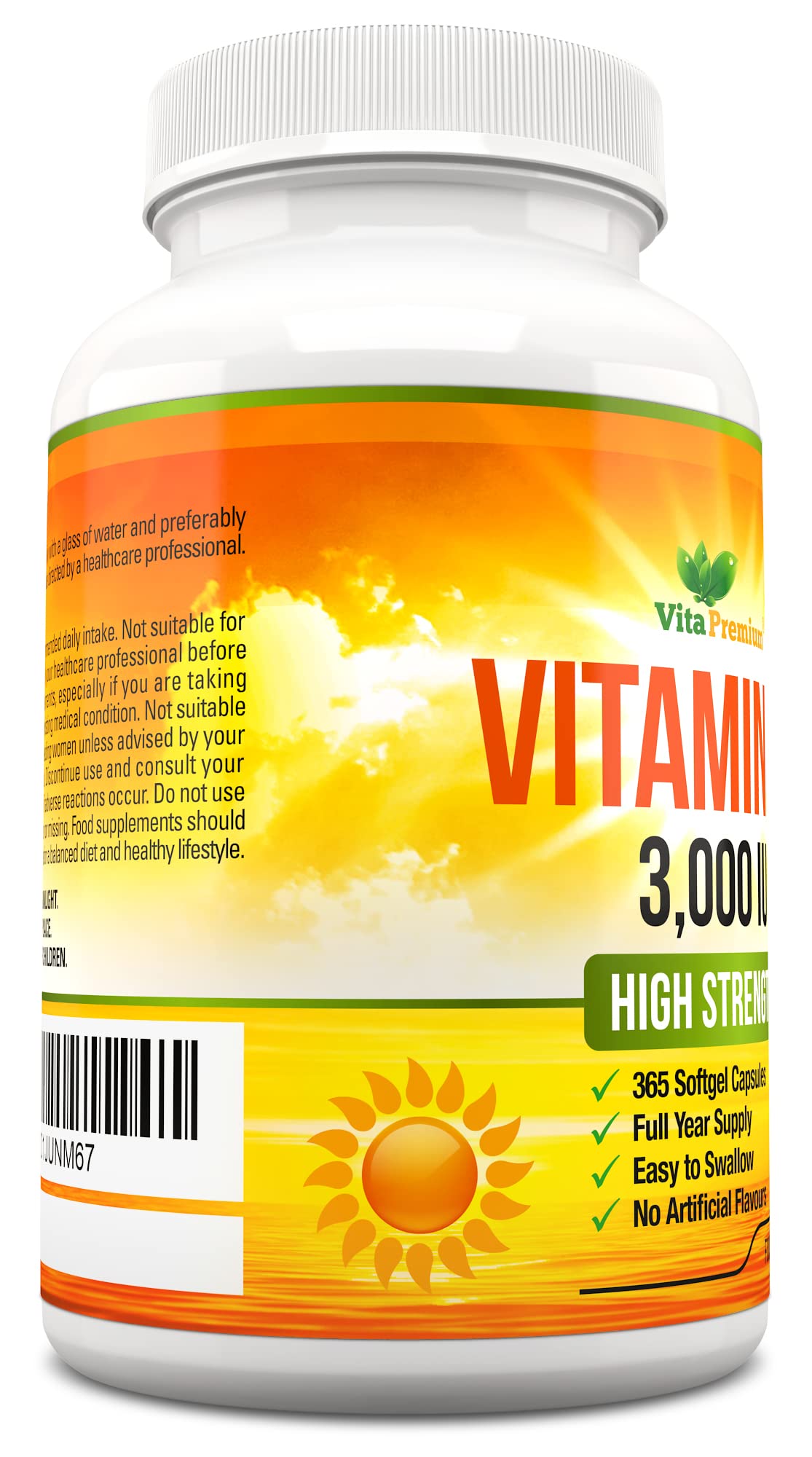 Vitamin D 3,000 IU, High Strength Vitamin D3 Supplement, 365 Easy to Swallow Softgels Vita PremiumUS supplements