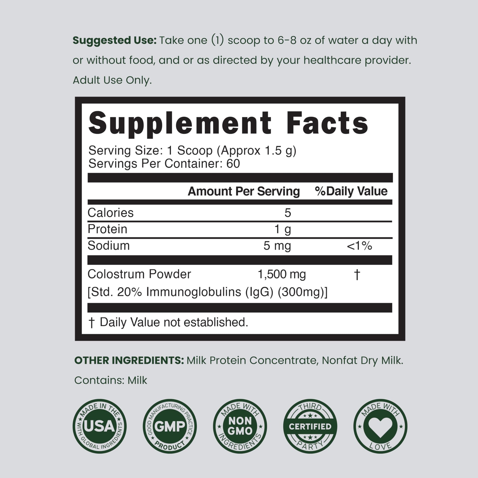 Colostrum Supplement Powder 90g (60 Servings of 1.5g Pure Bovine Colostrum Std. to Contain 20% IgG Immunoglobulins) Grass Fed Powder - No Fillers, Third Party Tested, Unflavored & Non-GMO DORADO NUTRITIONAu supplements