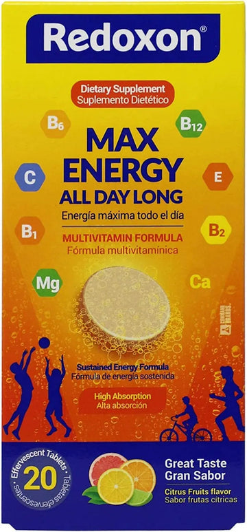 Redoxon Max Energy, Helps Support Inmune System, Citrus Flavor, 20 Effervescent Tablets, 2.82 Oz, Box RedoxonAu supplements