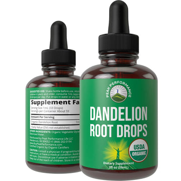 Dandelion Root Extract. USDA Organic Vegan Herbal Liquid Tincture Dandelions Supplement for Women and Men. Leaf Tonic for Immune, Liver, Gut Health. Zero Sugar, Gluten Free Supplements Not Capsules Peak PerformanceAu supplements