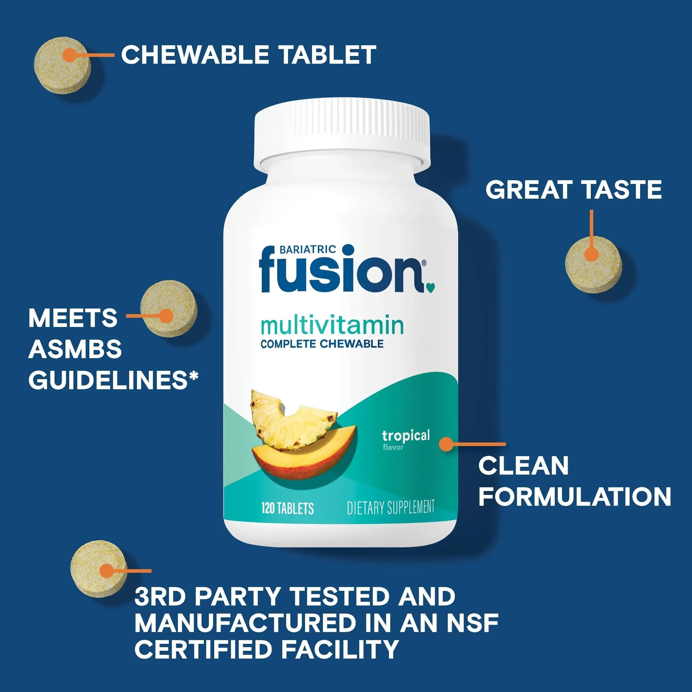 Bariatric Fusion Bariatric Multivitamin with Iron Complete Chewable | Tropical Flavor | Post Bariatric Vitamins Bariatric FusionAu supplements