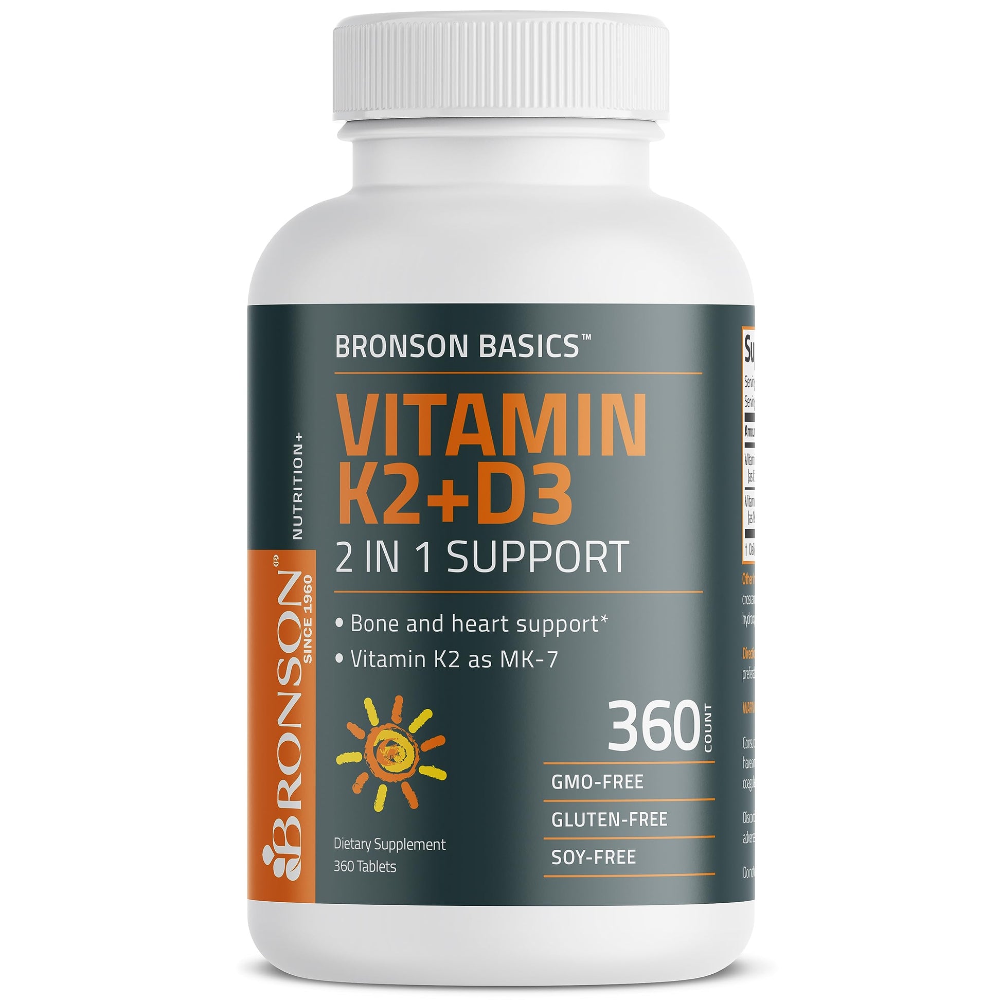 Bronson Basics Vitamin K2 D3 (MK7) Supplement Non-GMO Formula 5000IU (125 mcg) BronsonUS supplements
