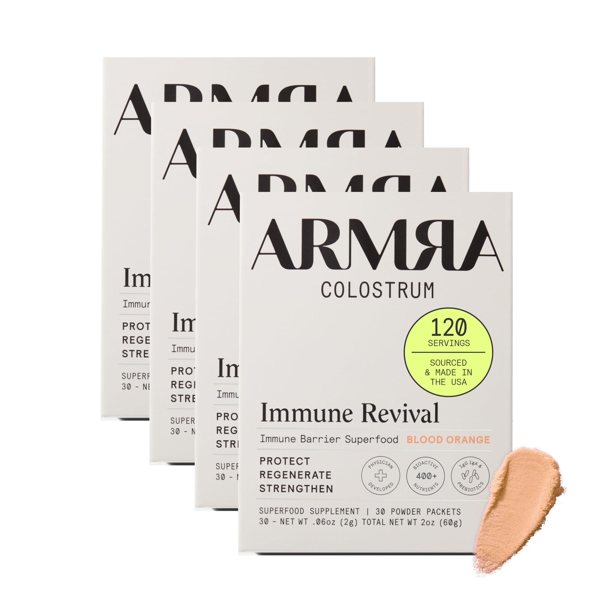 ARMRA Colostrum™ Premium Powder, Grass Fed, Gut Health Bloating Immunity Skin & Hair, Contains 400+ Bioactive Nutrients, Potent Bioavailable, Keto, Gluten & Fat Free (Blood Orange 30｜Blood Orange 60) ARMRAUS supplements