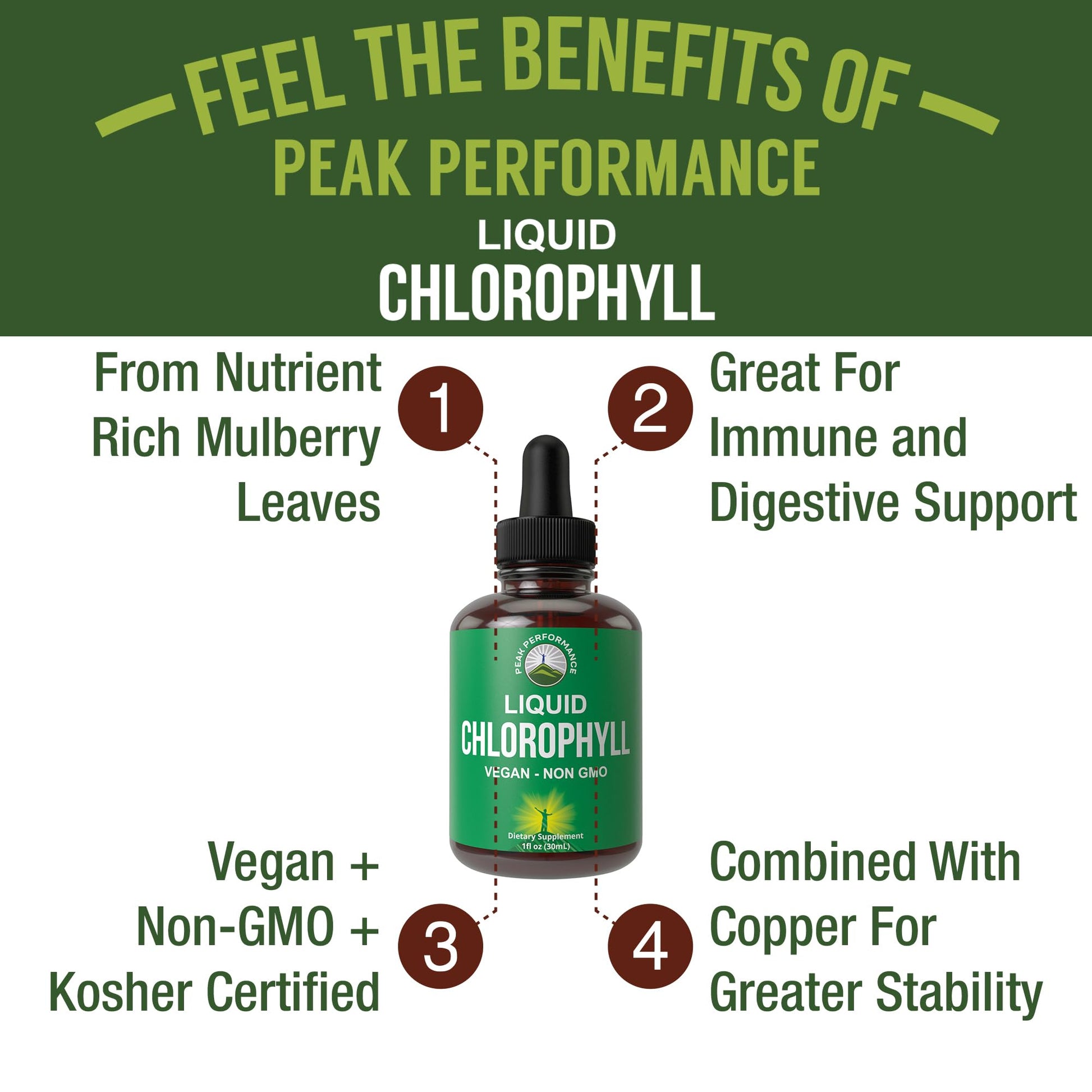 Chlorophyll Liquid Drops - Ultra High Purity, Alcohol Free, Non-GMO, Gluten Free Liquid Chlorophyll Drops Supplement. Take with Water. Internal Deodorant + Skin Care, Immune, and Digestive Support Peak PerformanceAu supplements