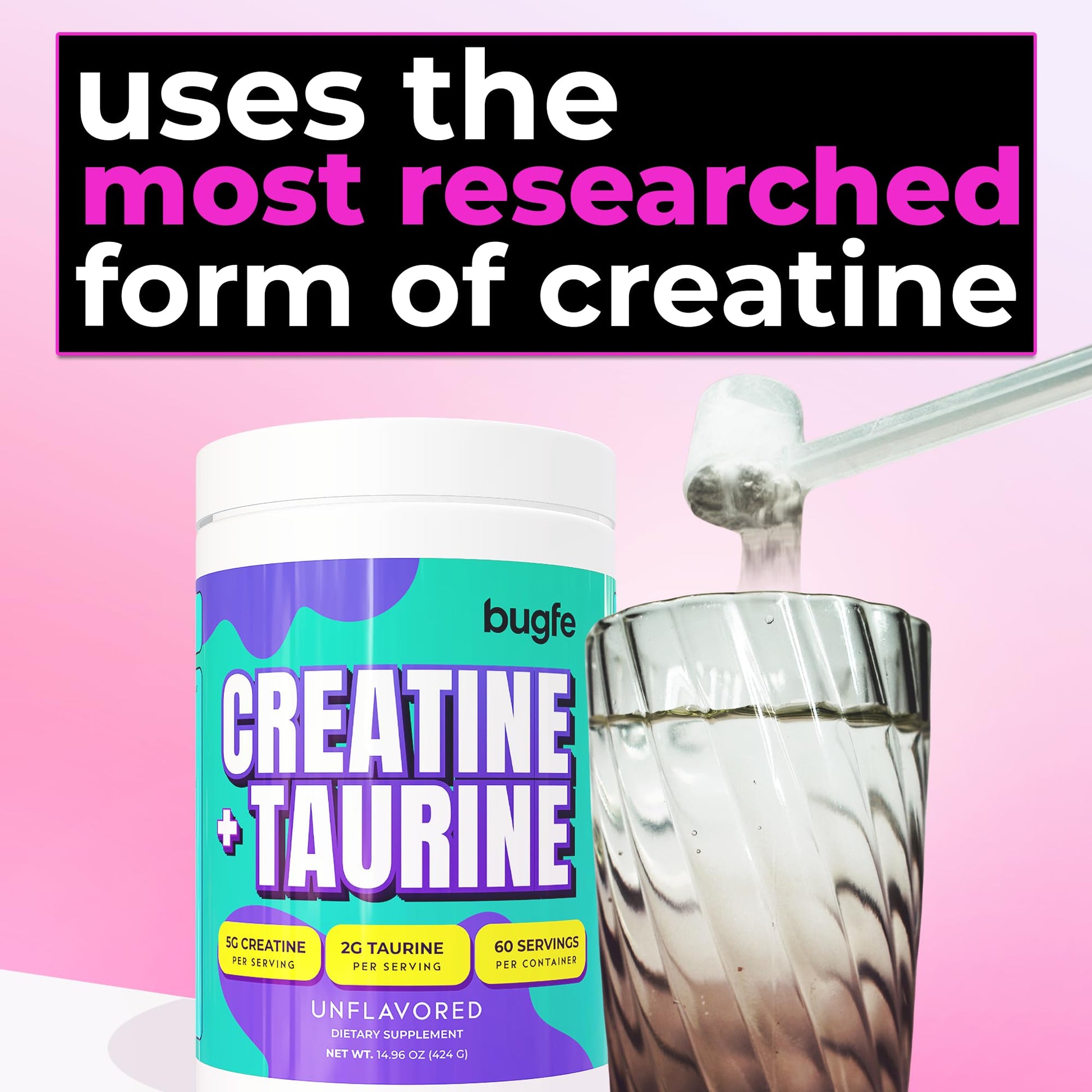 Creatine with Taurine for Women & Men - Unflavored Micronized Creatine Monohydrate Plus Taurine Powder to Support Muscle Strength, Recovery & Brain Health (60 Servings) BugfeAu supplements