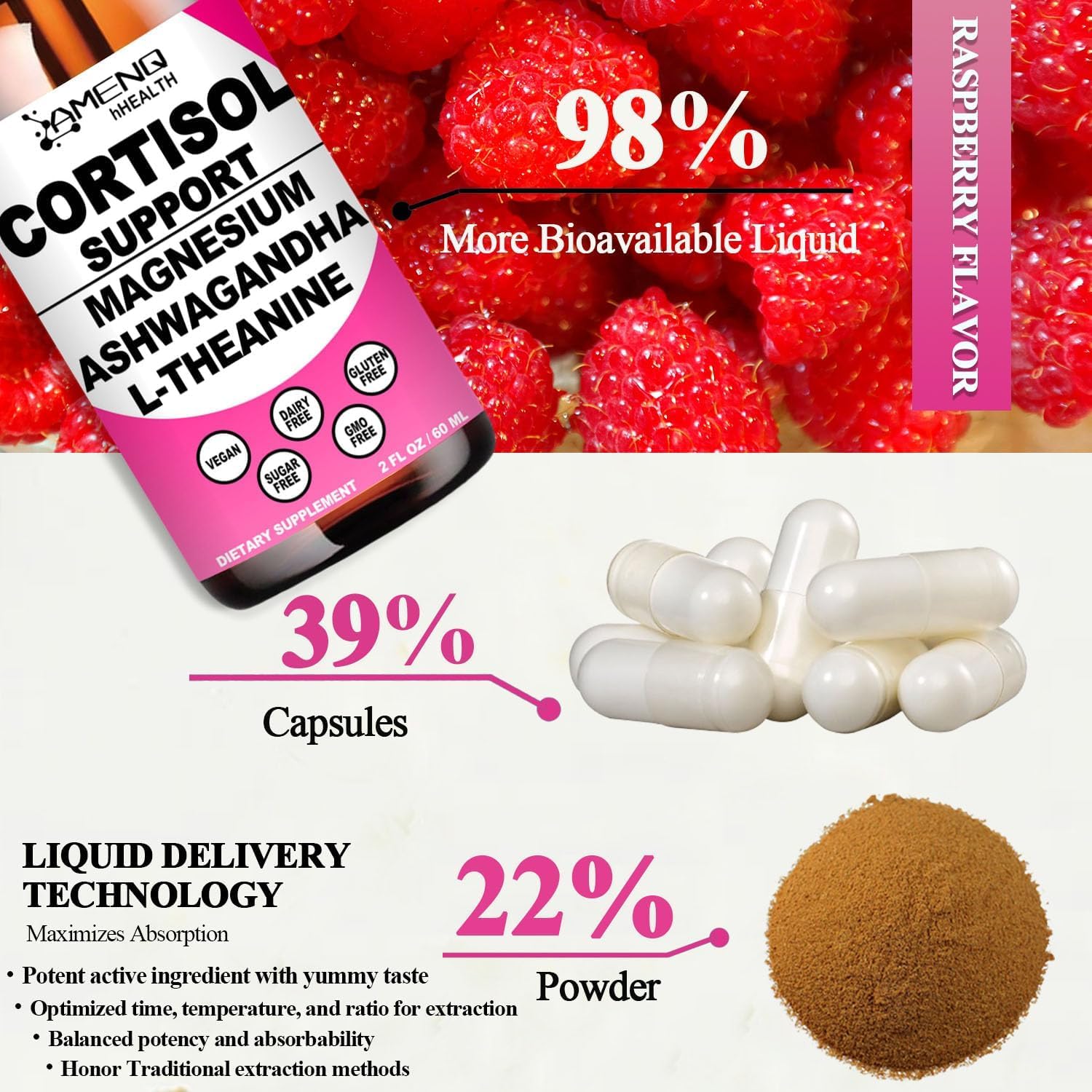 Cortisol Supplement Liquid Drops, 17-in-1 Cortisol Reducer w. Ksm-66 Ashwagandha Theanine Rhodiola Rosea Magnesium Phosphatidylserine, Hormone Balanced & Lower Cortisol for Women Calm* Relaxation AMENQ hHEALTHAu supplements
