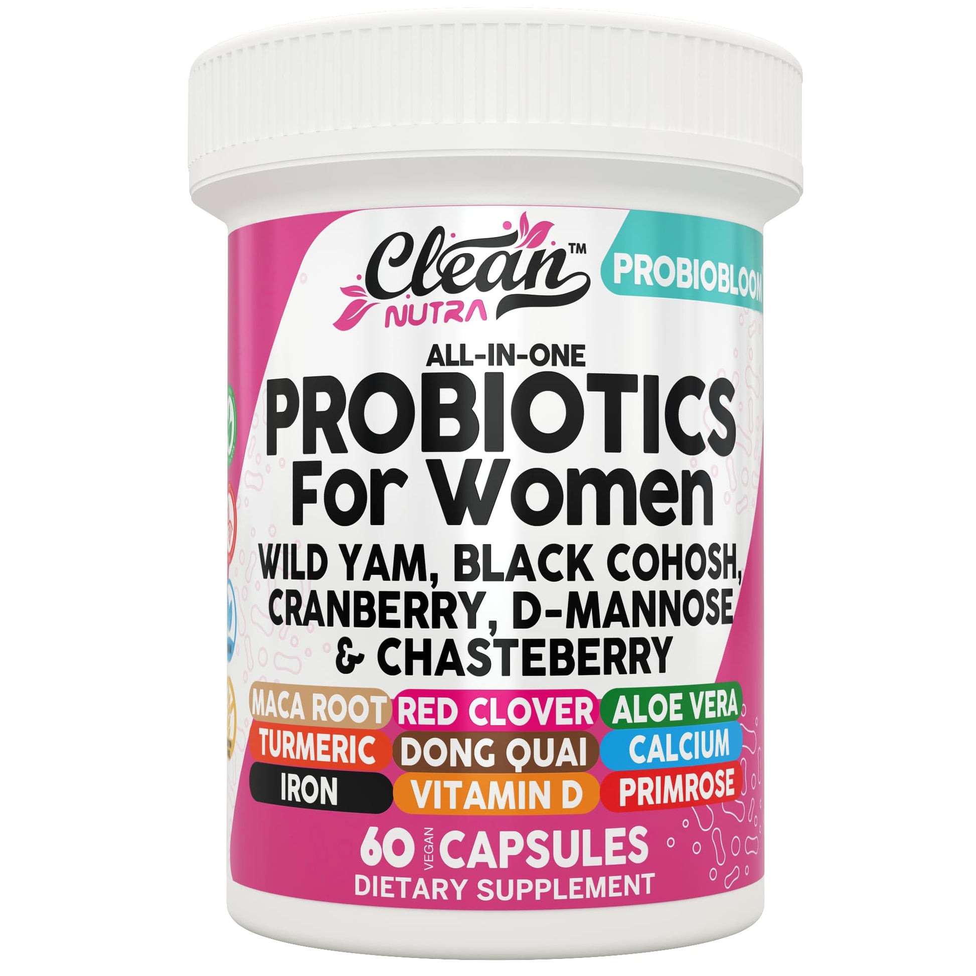 Clean Nutraceuticals Probiotics for Women with D Mannose, Cranberry Extract, Wild Yam, Chasteberry - 20 Probiotic and Prebiotic Strains - PH Balance, Womens Probiotic for Digestive Health - 60 Count Clean NutraceuticalsAu supplements