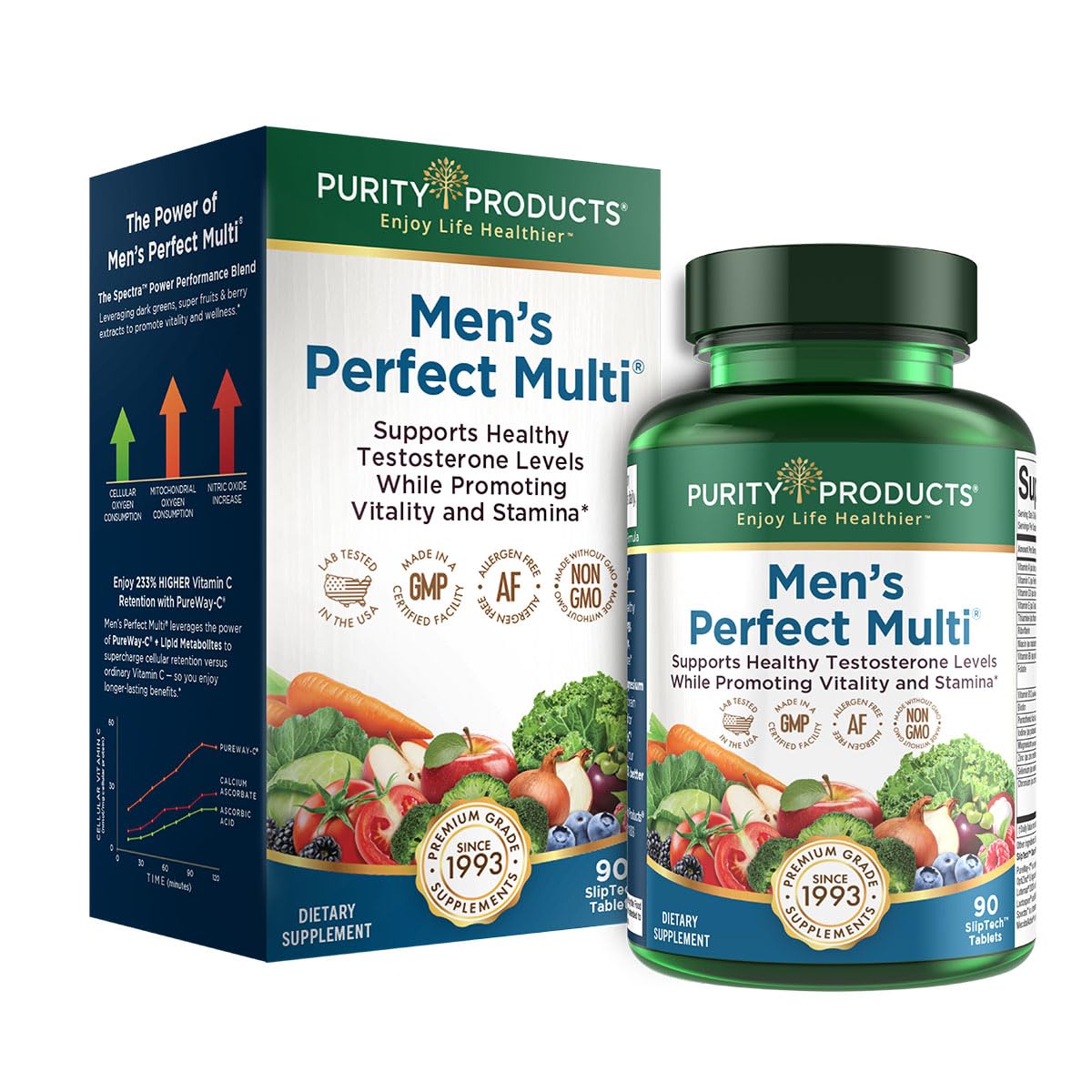 Purity Products Men's Perfect Multi from Vitamins, Minerals and Phytonutrients - Promotes Energy, Vitality and Stamina - Easy to Swallow - 90 Tablets Purity ProductsAu supplements