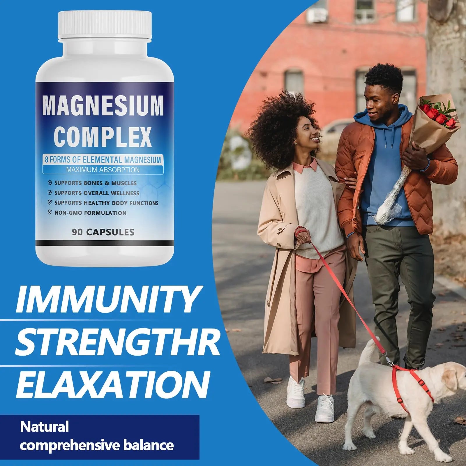 Magnesium Complex Supplement - 8 Elemental Magnesium 1000mg - Glycinate, Citrate, Malate, Taurate Chelated | Easy Absorption, Energy Support | Vegan Non-GMO, 90 Capsules (1pc) KFUKFUnz supplements