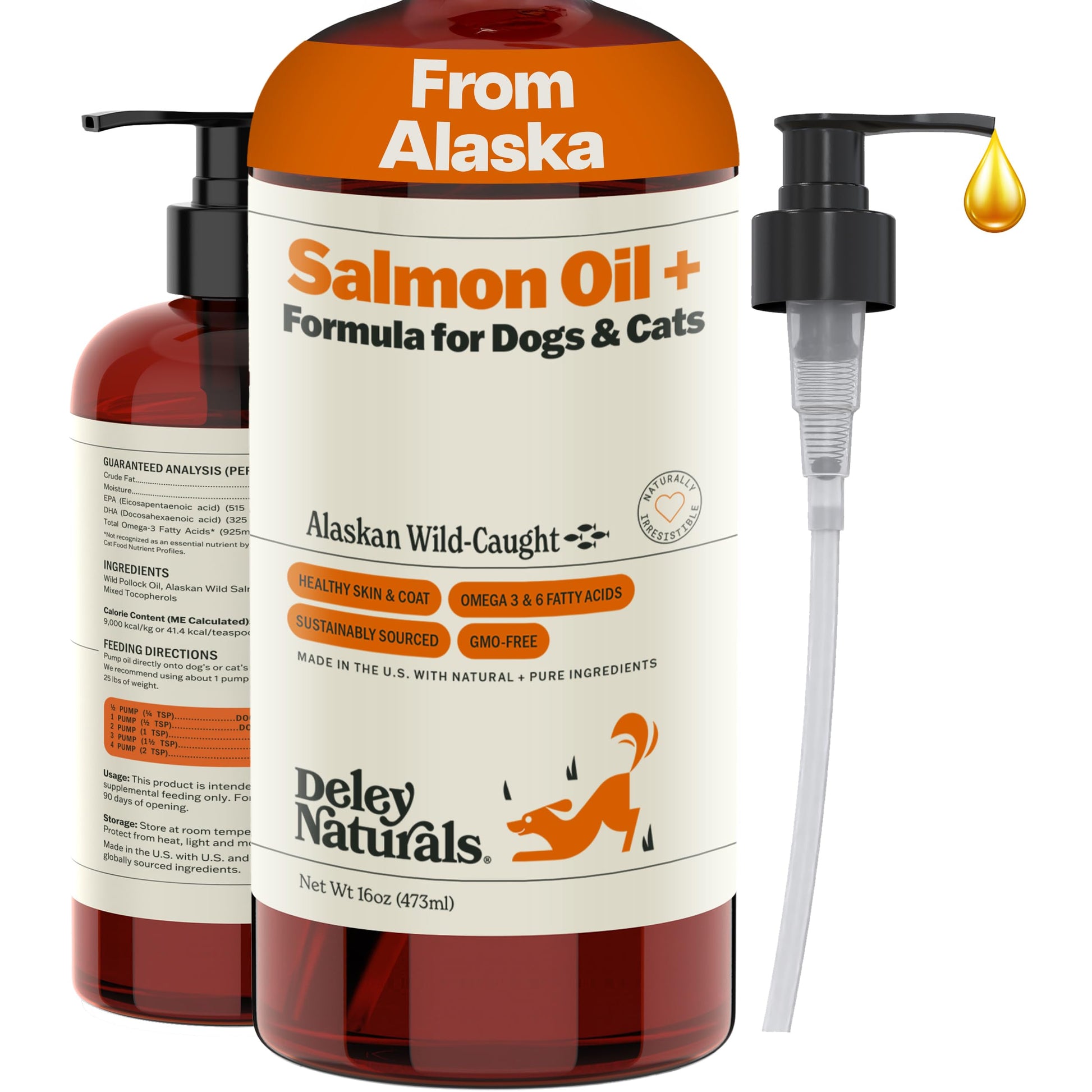 Deley Naturals Wild Alaskan Salmon Oil for Dogs & Cats - New and Improved Salmon Oil Plus Formula - Fish Oil for Dogs with Omega 3, DHA and EPA - Omega 3 for Healthy Skin and Coat - 16oz Made in USA Deley NaturalsAu supplements
