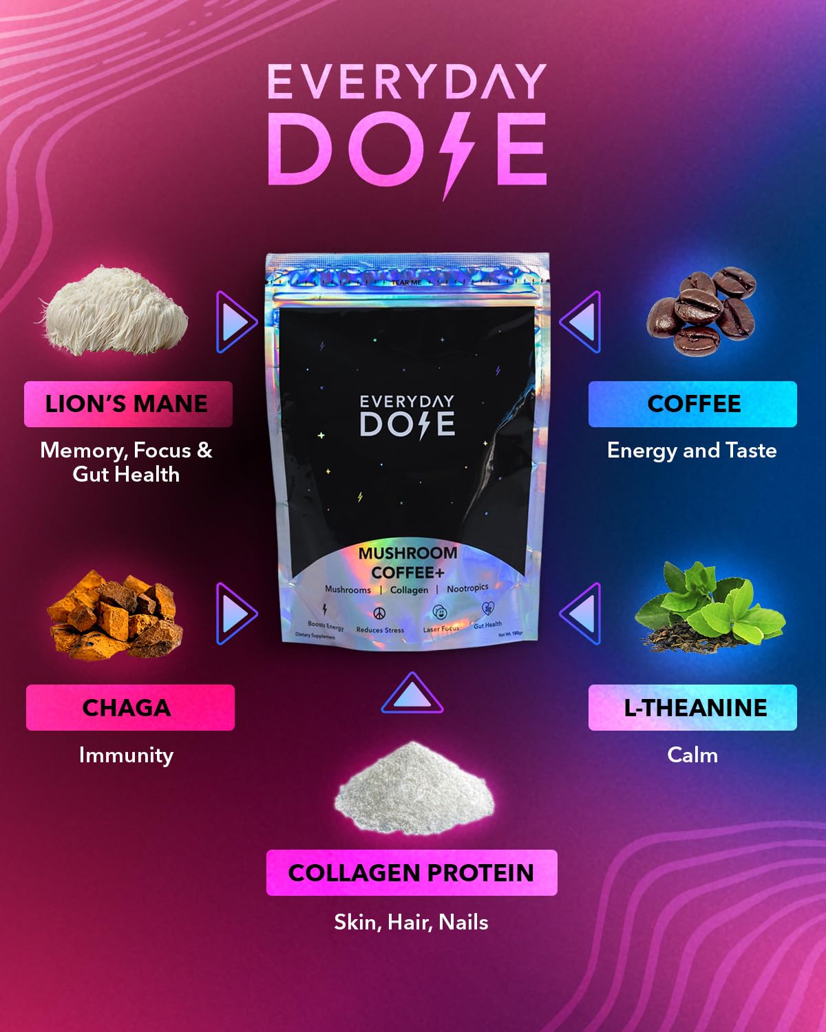 The Mushroom Latte by Everyday Dose | Premium Coffee Extract with Grass-Fed Collagen Everyday DoseUS supplements