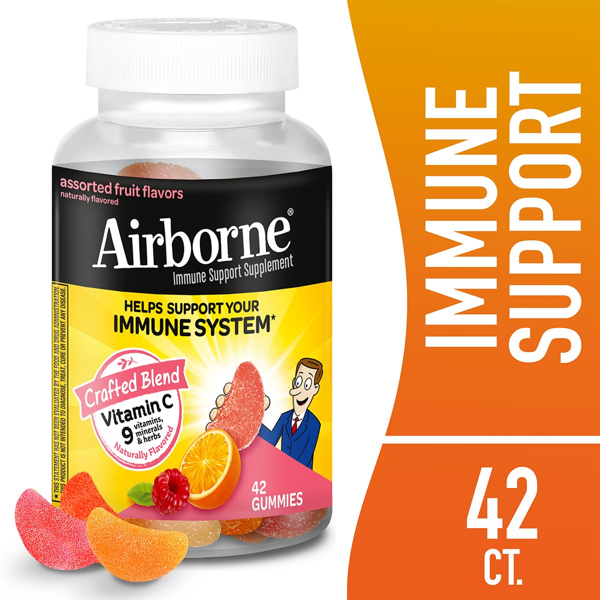 Airborne 750mg Vitamin C Immune Support Supplement Gummies for Adults, Assorted Fruit Flavor, Gluten Free Crafted Blend with Powerful Antioxidants Vitamins A C & E, 42 Gummies (2 Pack) AirborneAu supplements