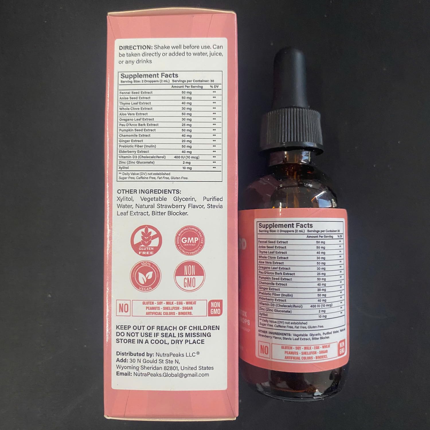 NutraPeaks Kids Liquid Botanical Drops – Natural Blend with Prebiotics, Chamomile, Ginger & Elderberry – Sugar-Free, Alcohol-Free, Non-GMO – 2 fl oz NutraPeaksAu supplements