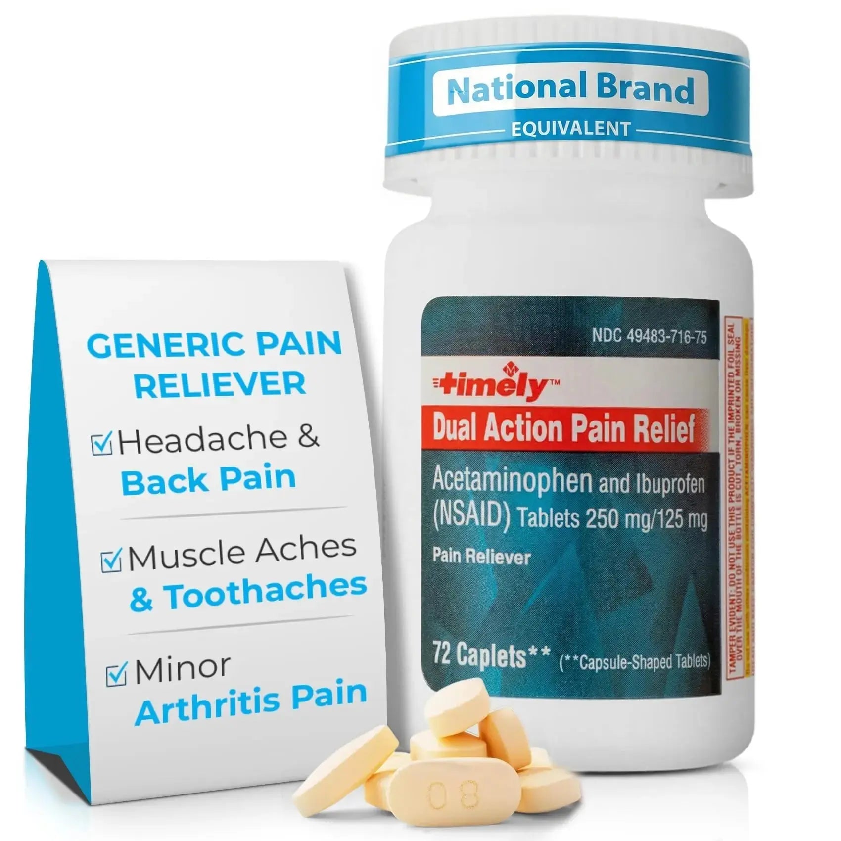 TIME-Cap Labs Dual Action Pain Reliever Acetaminophen 250mg & Ibuprofen 125mg – Back Pain, Arthritis & Headache Relief – National Brand Equivalent, Factory Direct NSAID - 72 Caplets TIME-CAP LABS, INC.Au supplements