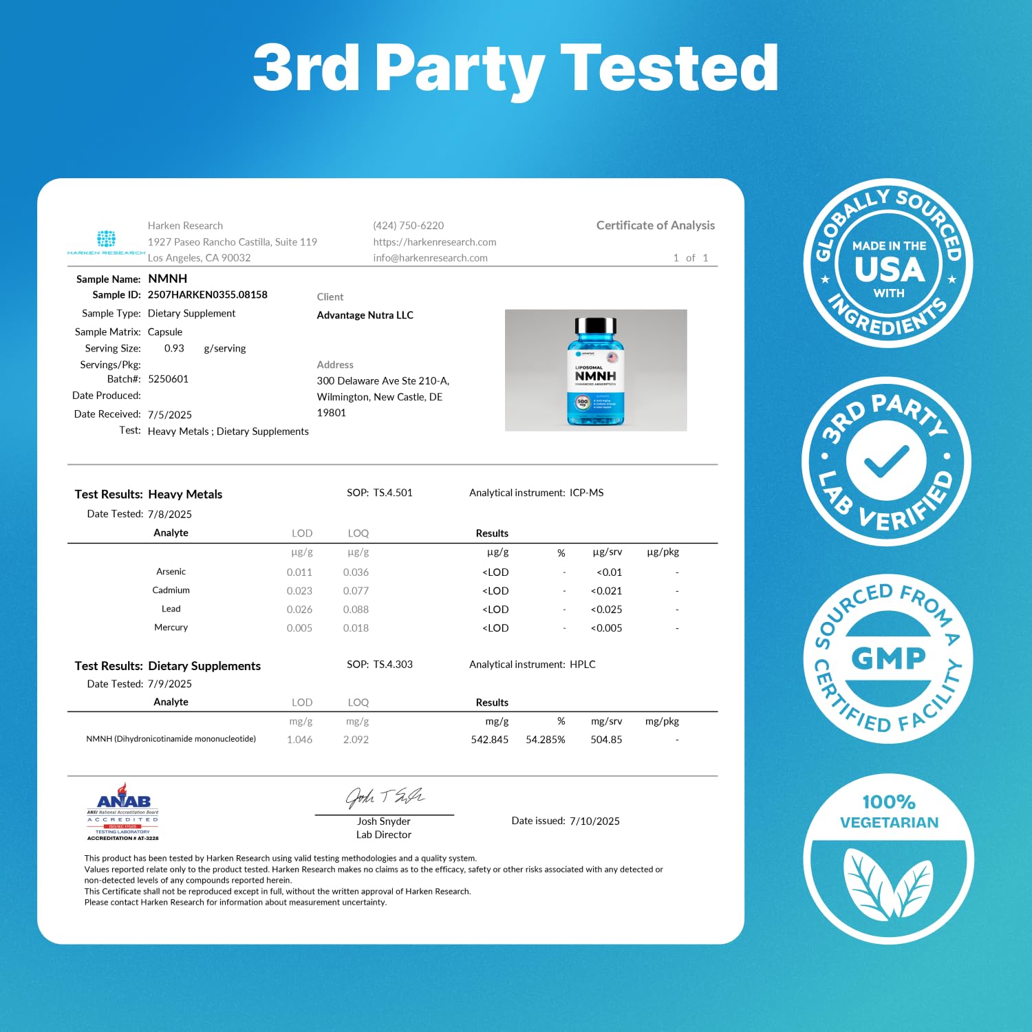Liposomal NMNH 500 MG - NMN Supplement Alternative - NAD Supplements for Women & Men | Healthy Anti Aging - Cell Support for Energy, Focus & Skin - Advanced NAD+ Resveratrol 3-Party Tested | 1 Pack AdvantageNutraAu supplements