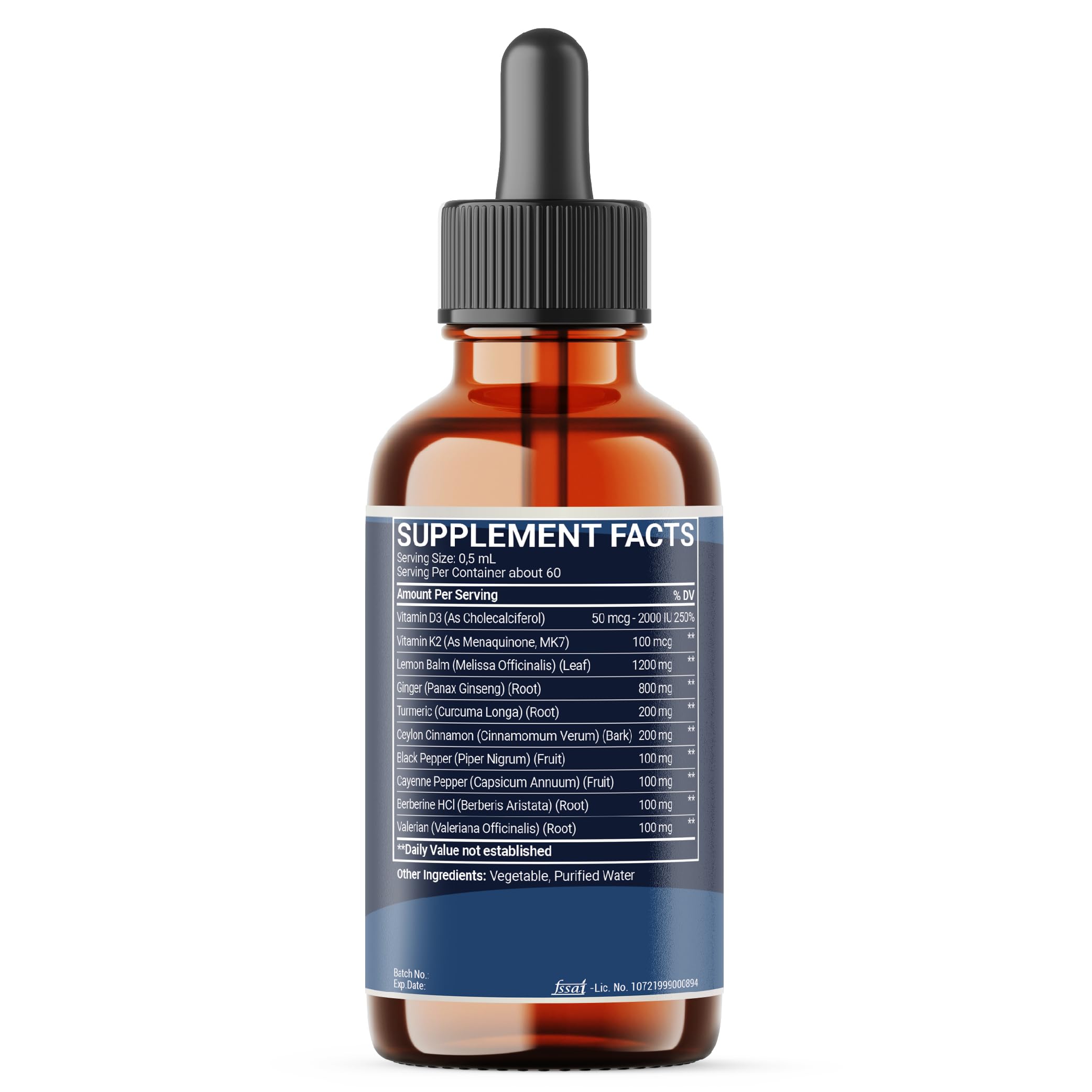 10in1 Lemon Balm Liquid Drops Blend Includes Vitamin D3, Vitamin K2, Lemon Balm, Ginger, Turmeric, Ceylon Cinnamon, Black Pepper, Cayenne Pepper, Berberine, Valerian Root - 1 FL Oz - 2 Month Supply MeciscoAu supplements