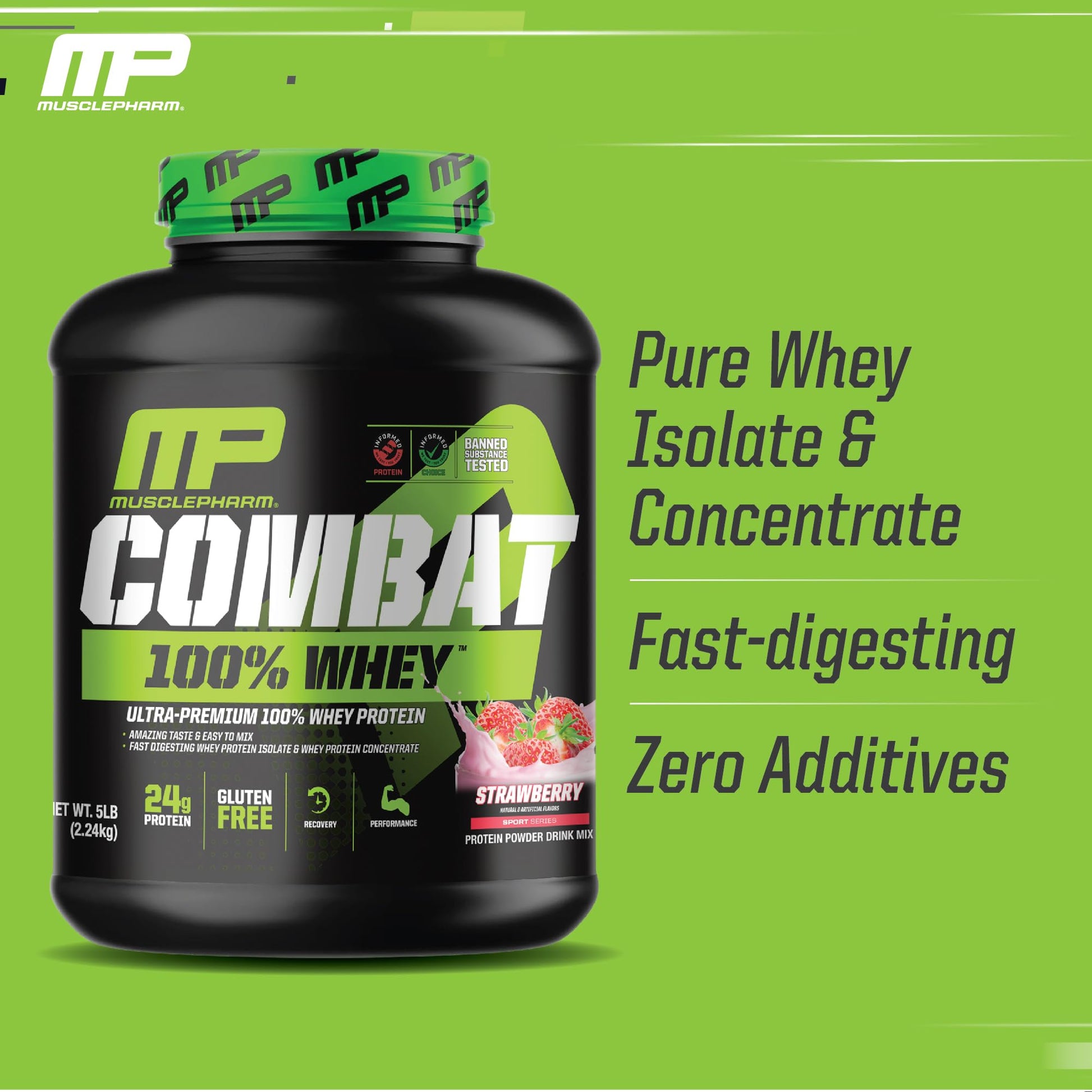 MusclePharm Combat 100% Whey Protein Powder, Strawberry Cream Flavor Muscle PharmUS supplements