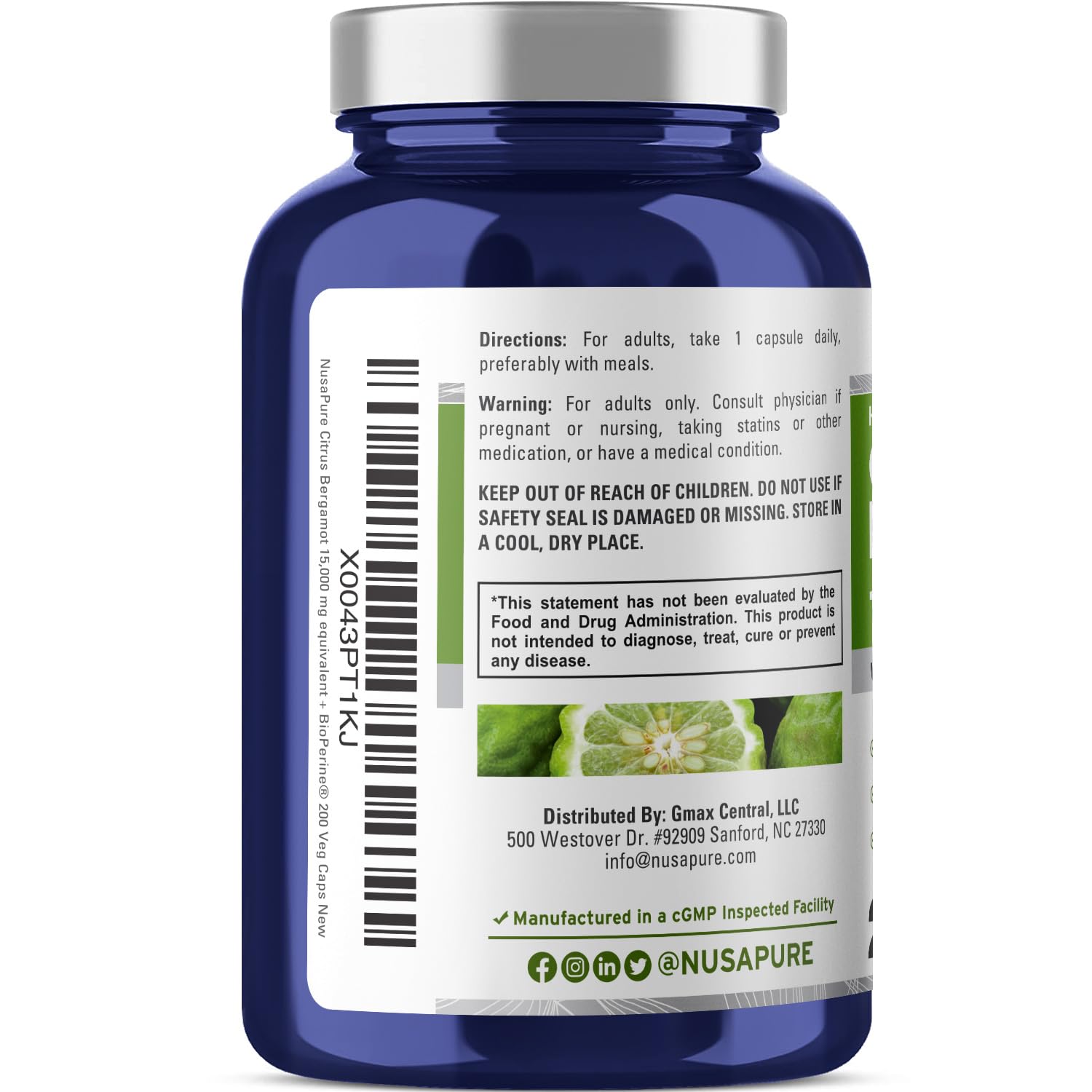 NusaPure Citrus Bergamot Capsules 15,000mg, 200 Capsules - 25:1 Bergamot Extract - 200 Servings, Bioperine, Vegan, Non-GMO NusaPureAu supplements